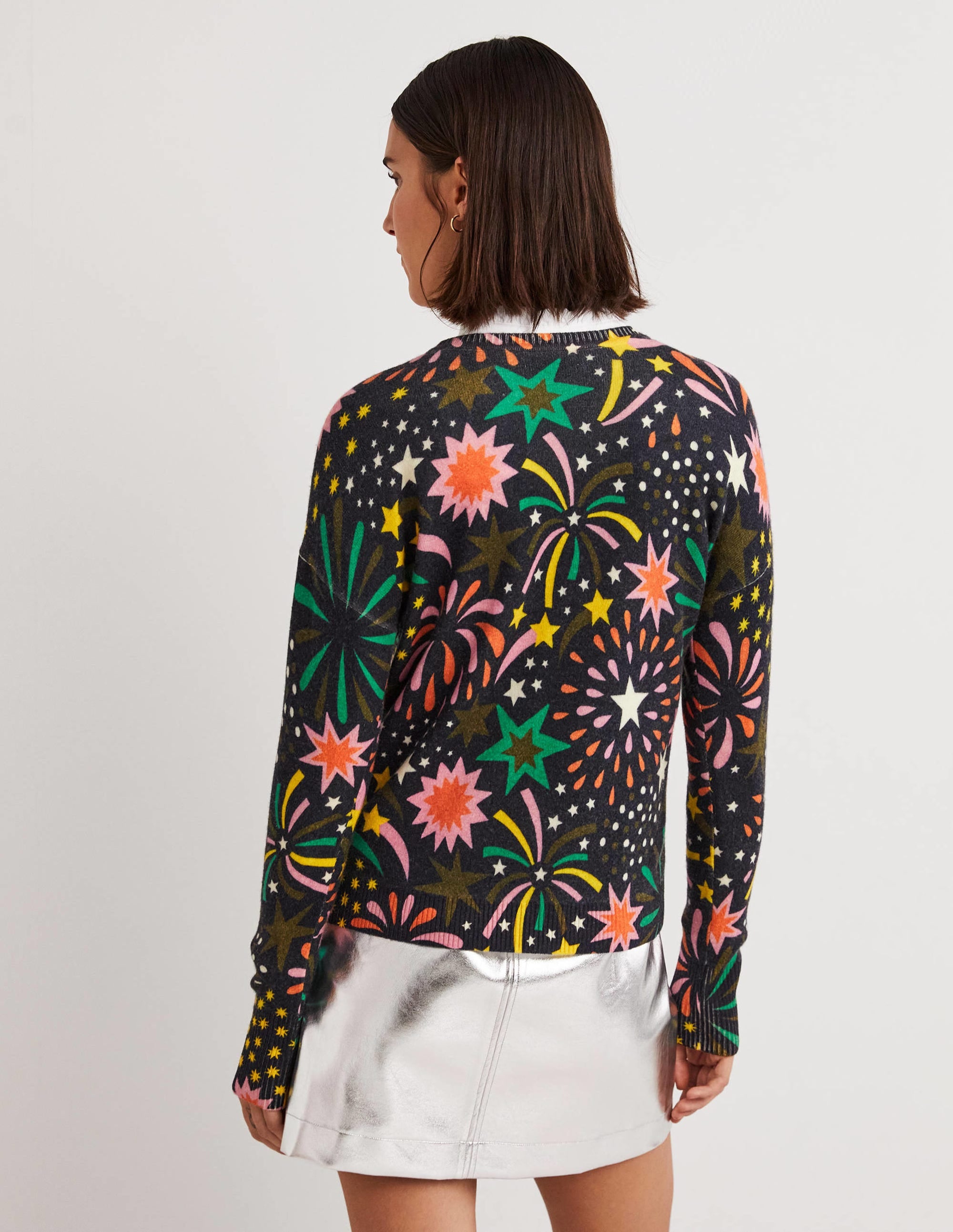 Margot Cashmere Jumper-French Navy, Firework Bloom - Image 3
