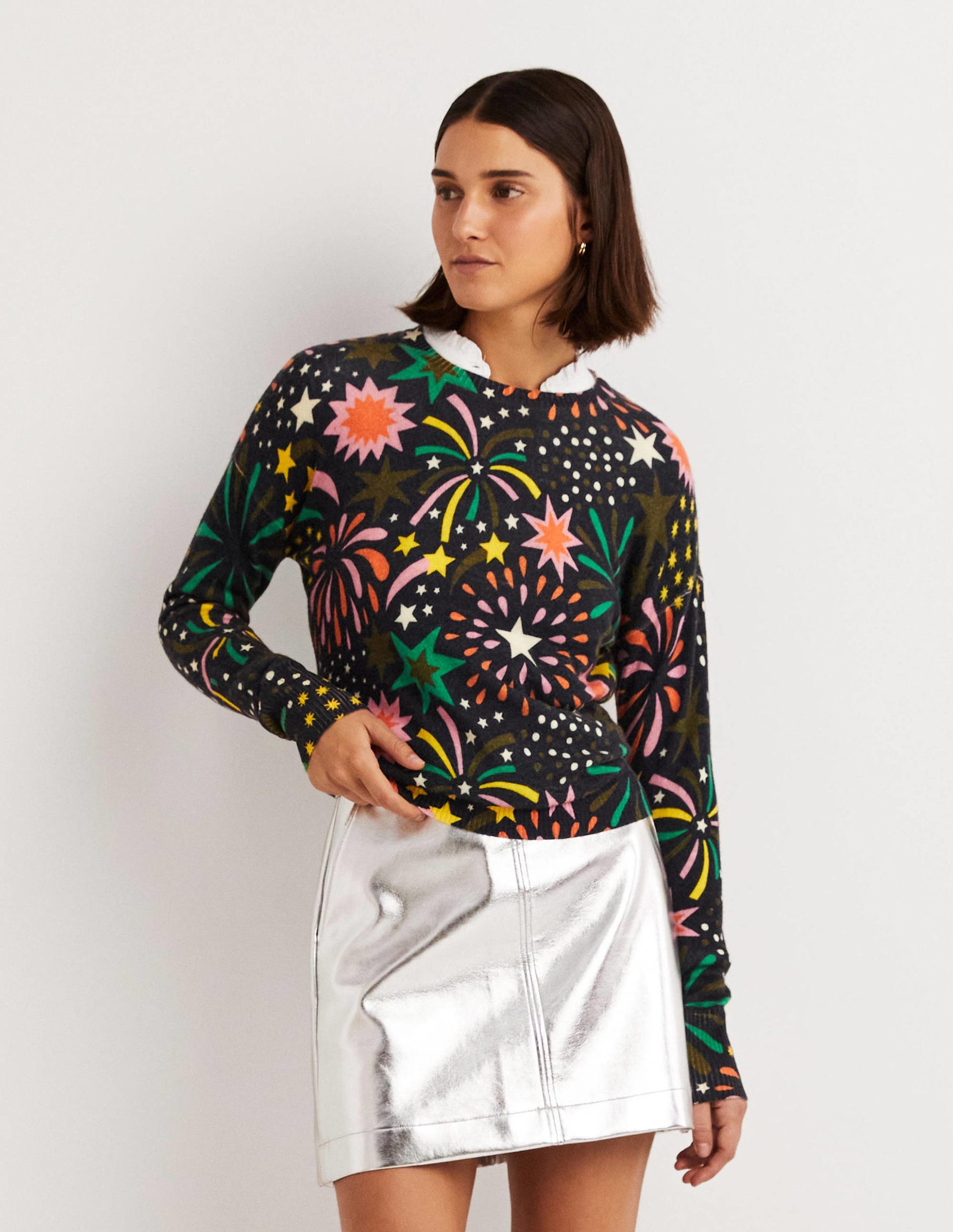 Margot Cashmere Jumper-French Navy, Firework Bloom-4