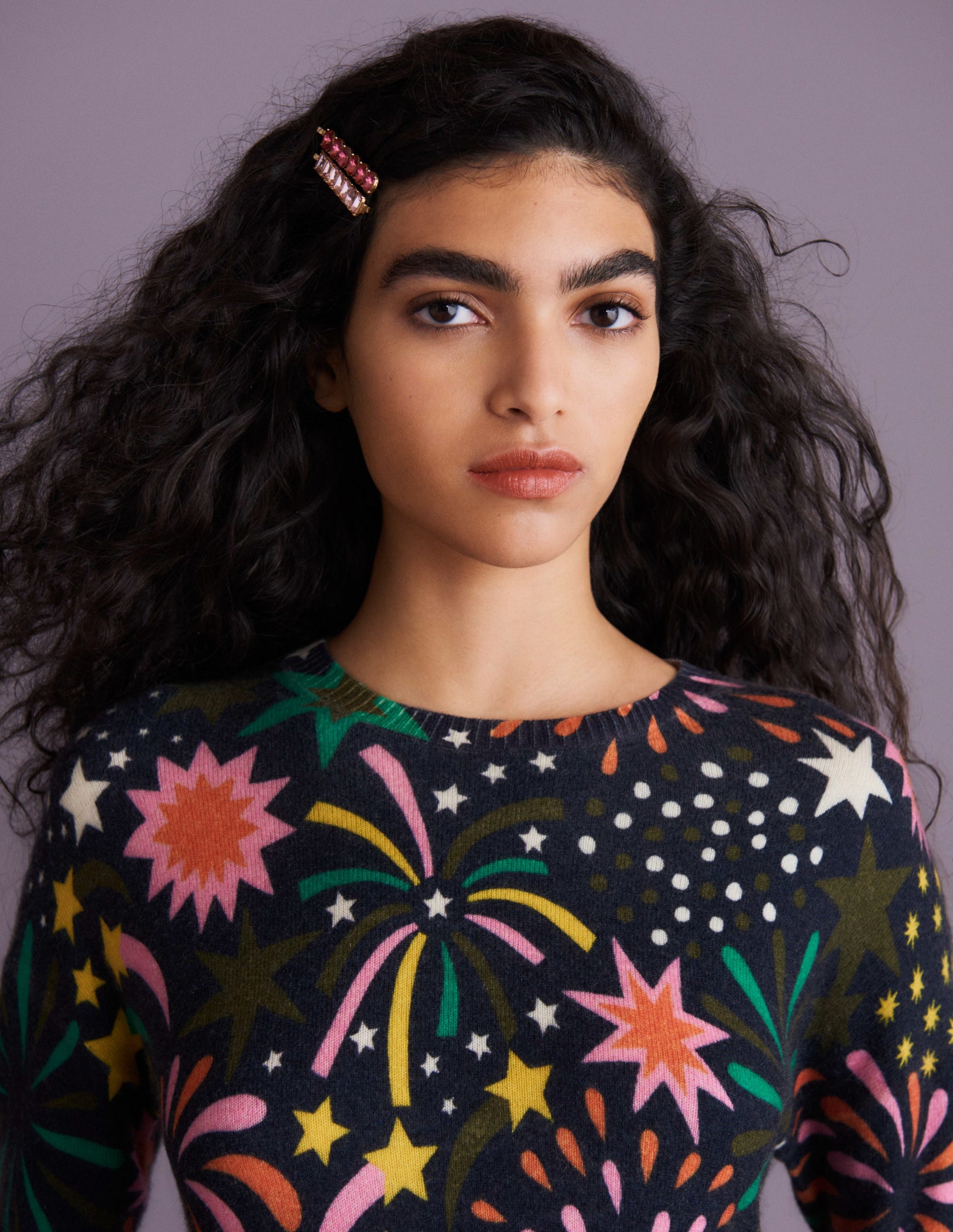 Margot Cashmere Jumper-French Navy, Firework Bloom-5
