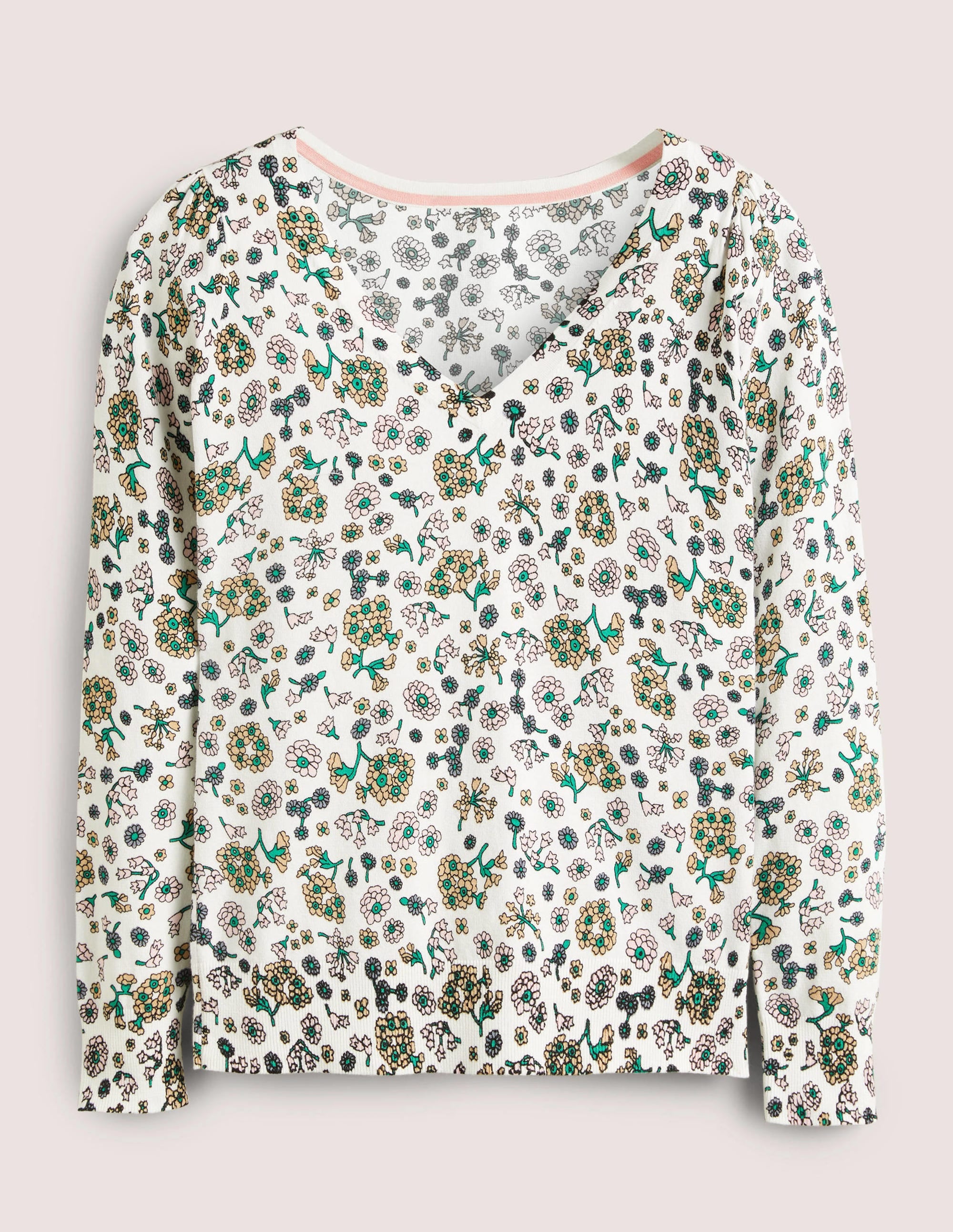 Pull col V en coton-Ivoire, motif Ditsy Charm - Image 6