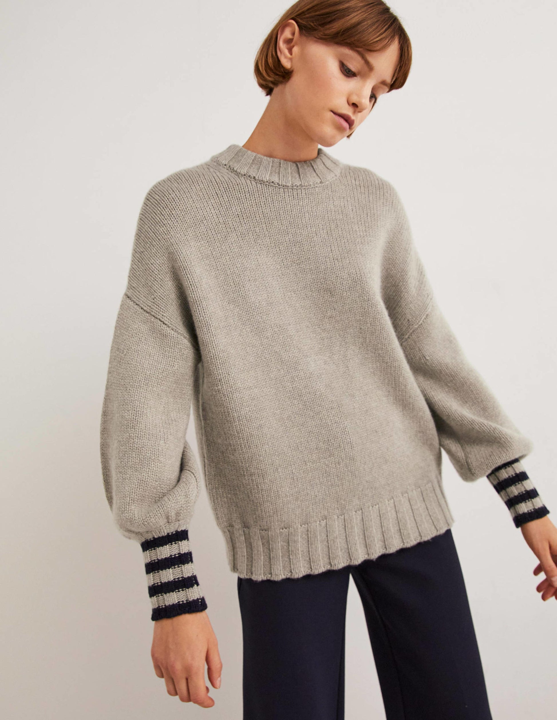 Pull en cachemire épais-Taupe chiné-1