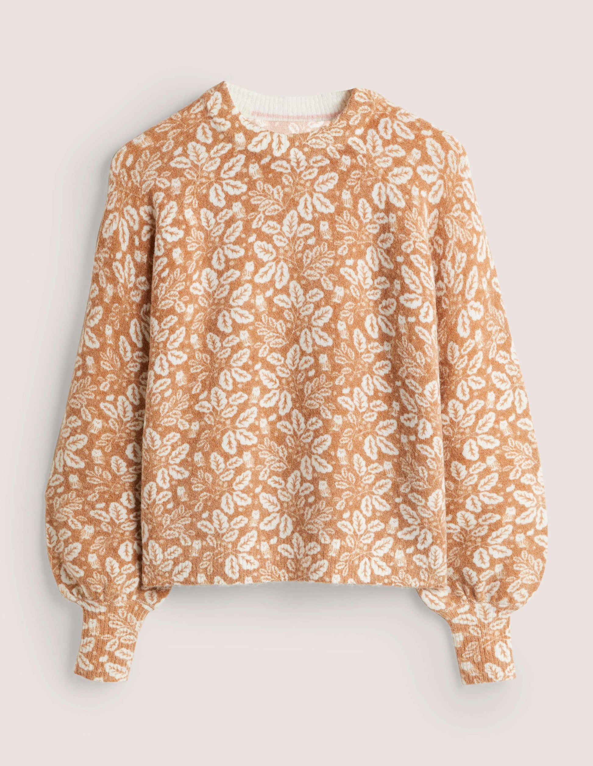 Pull duveteux à manches blousantes-Marron Assam, motif Acorn Leaf-6