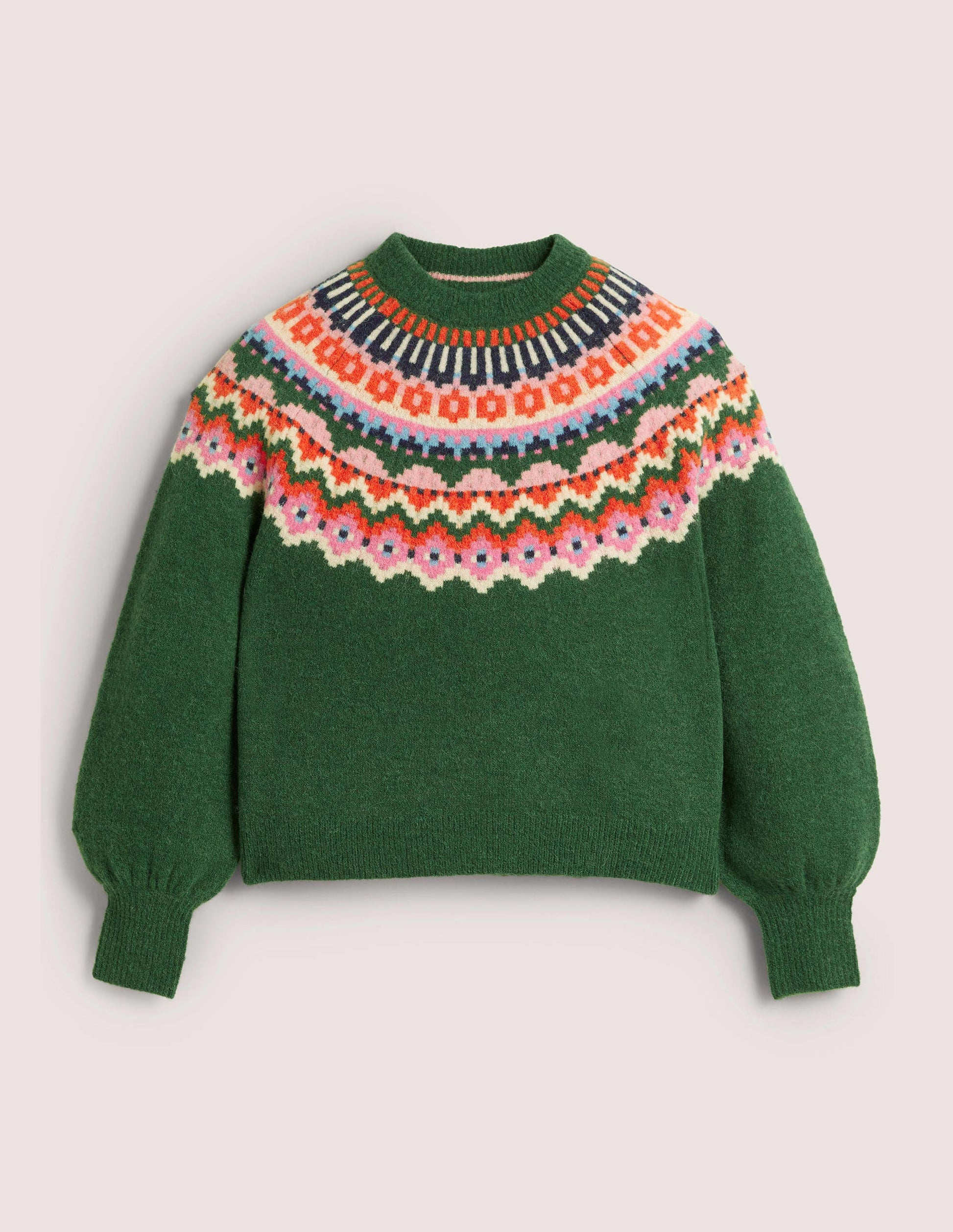 Flauschiger Pullover mit Blousonärmeln-Jägergrün, Fair-Isle-Muster-8