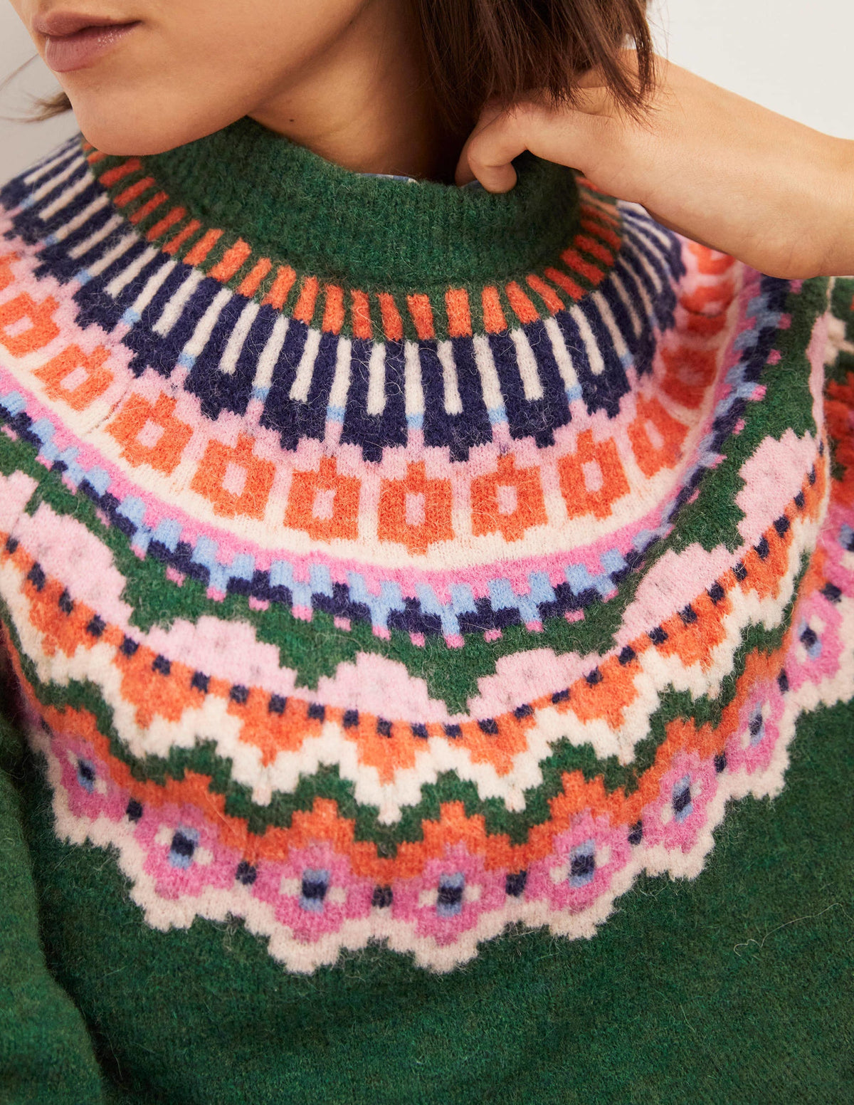 Flauschiger Pullover mit Blousonärmeln-Jägergrün, Fair-Isle-Muster - Image 2