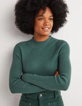 Gerippter Pullover mit hohem Kragen-Trekking-Grün