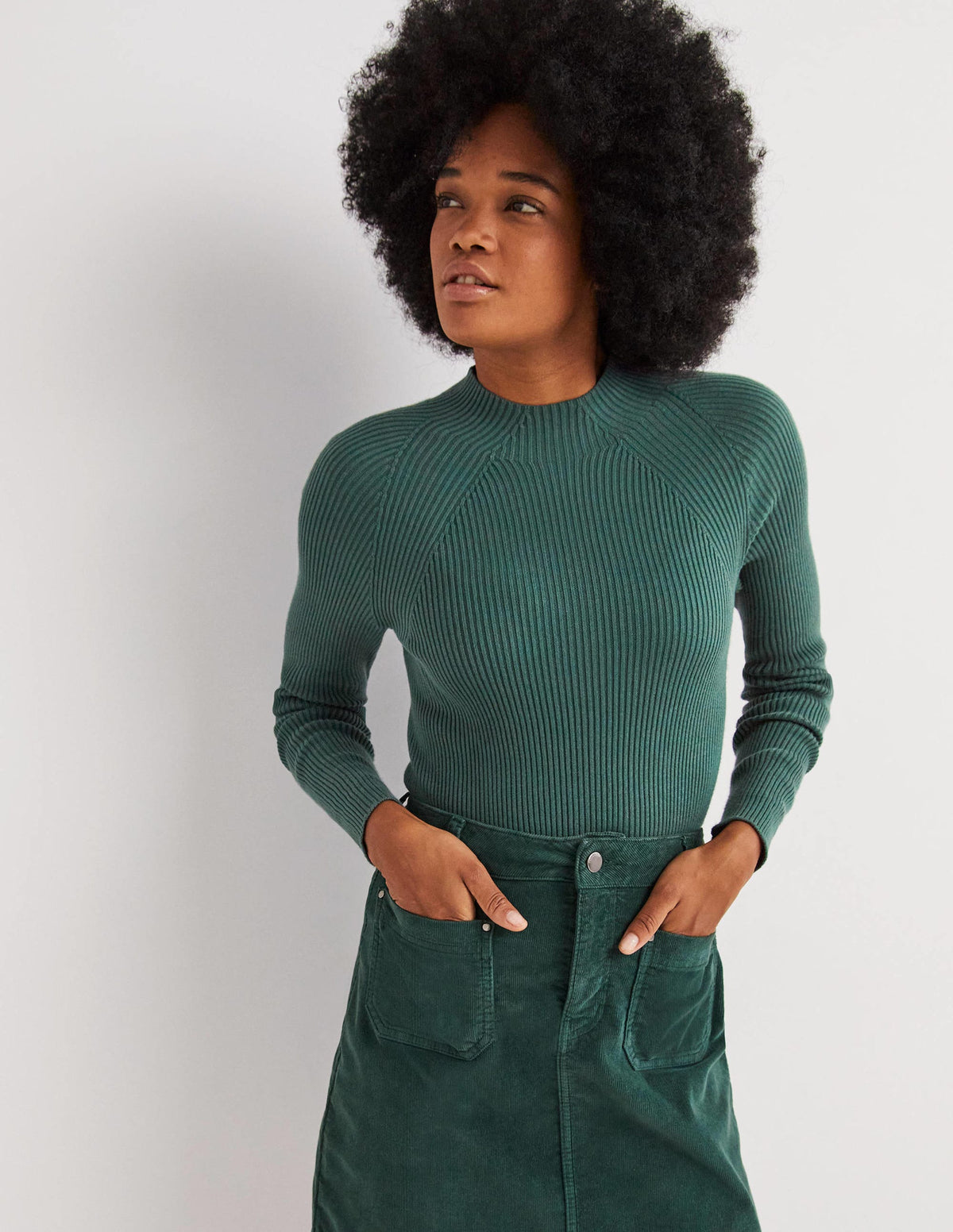 Gerippter Pullover mit hohem Kragen-Trekking-Grün - Image 2