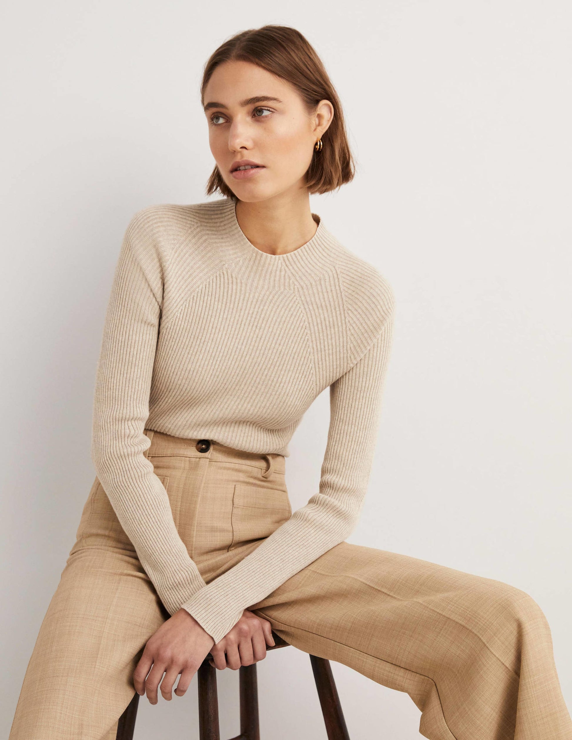 Ribbed High Neck Jumper-Chinchilla Melange-1