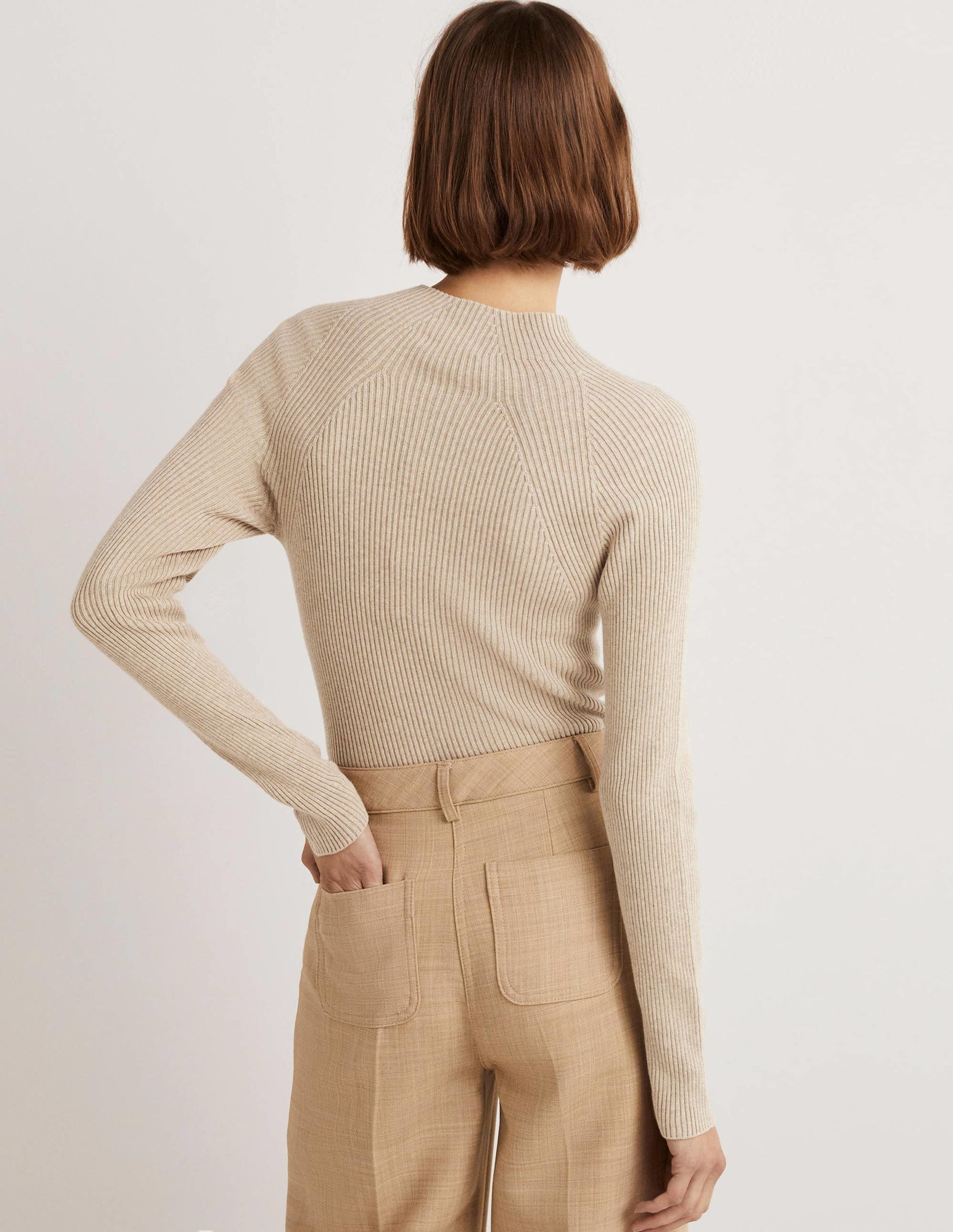 Ribbed High Neck Jumper-Chinchilla Melange-3