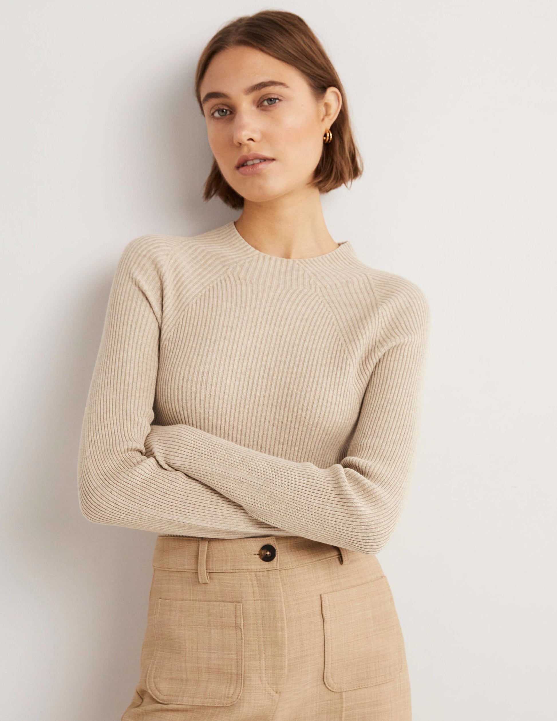 Ribbed High Neck Jumper-Chinchilla Melange-5