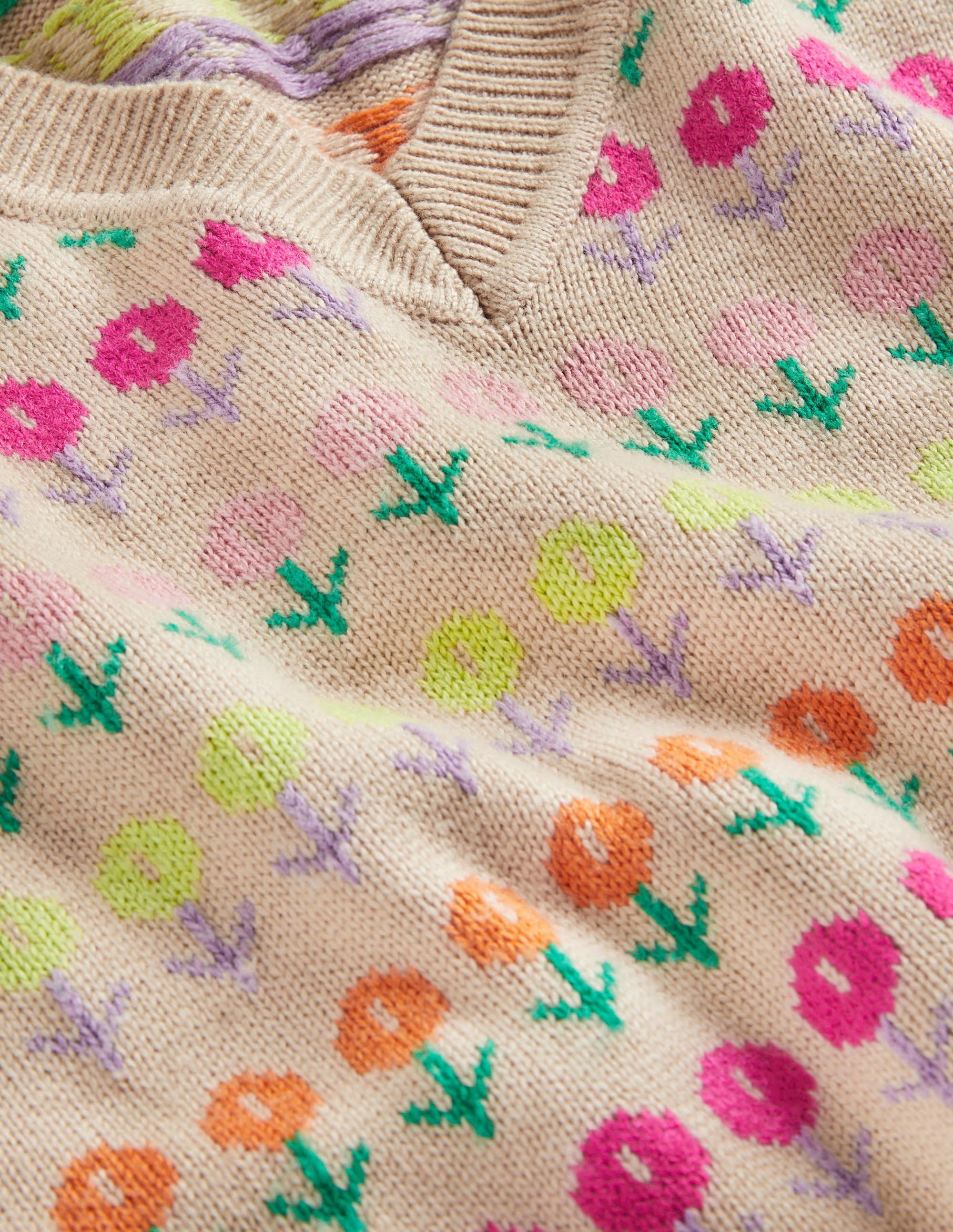 Strickpullunder mit V-Ausschnitt-Mausbraun Melange, Blumenmuster - Image 7