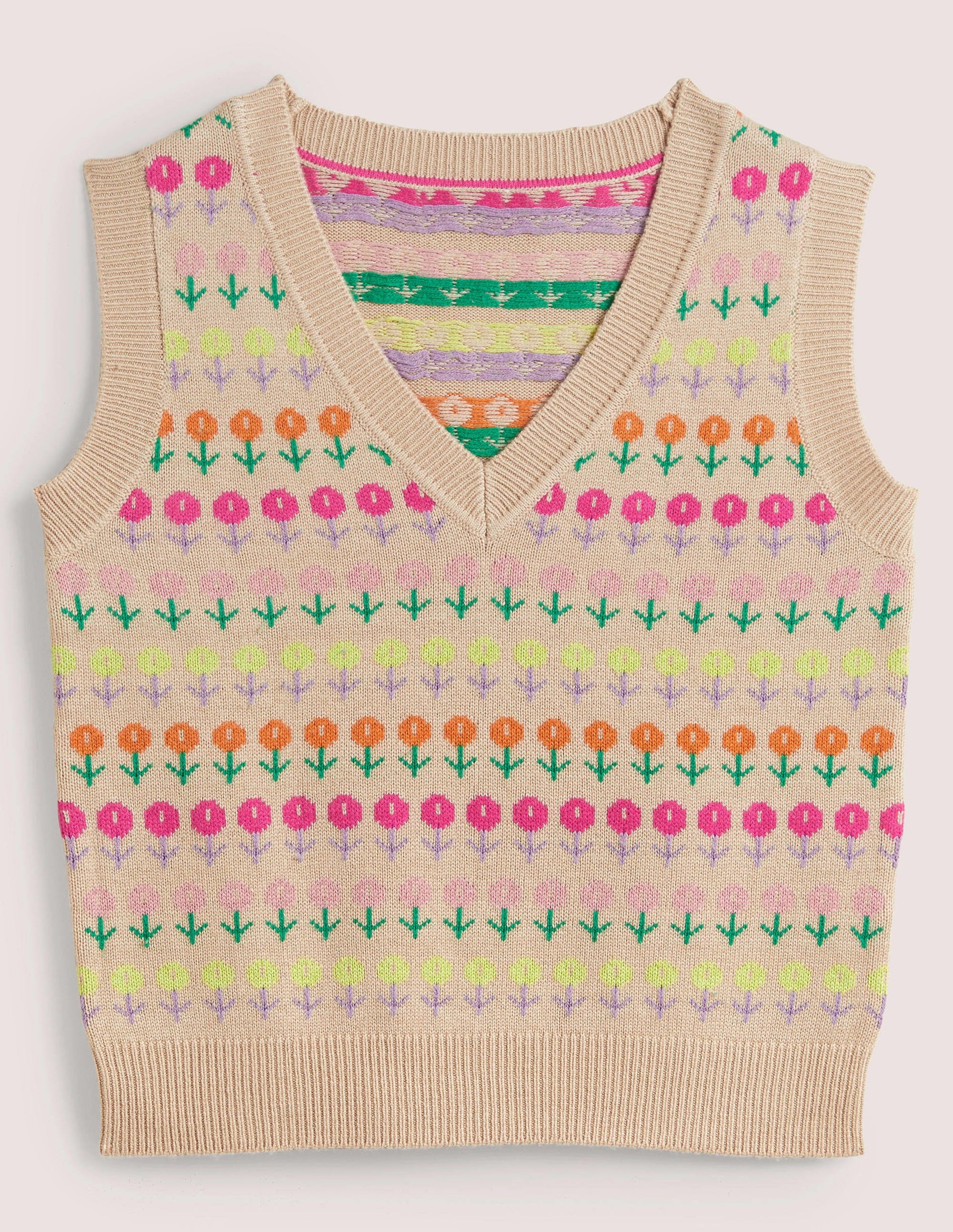 Strickpullunder mit V-Ausschnitt-Mausbraun Melange, Blumenmuster-8