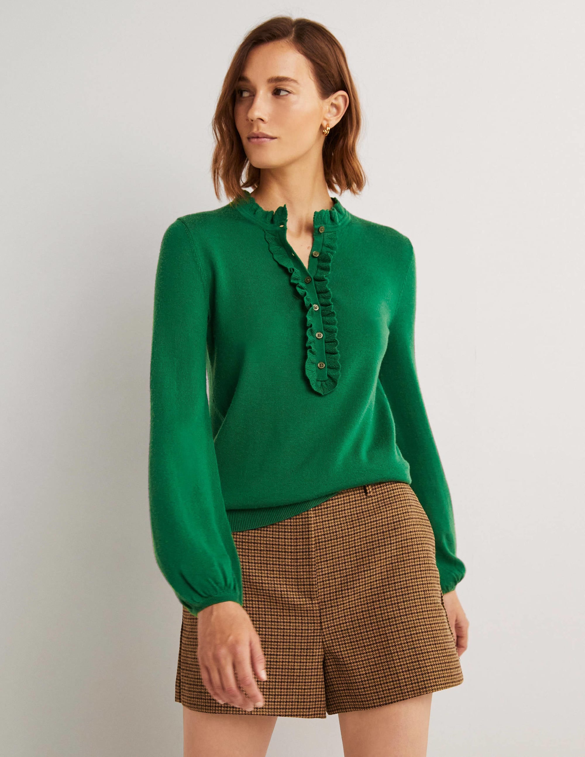 Button Front Merino Jumper-Trekking Green - Image 1