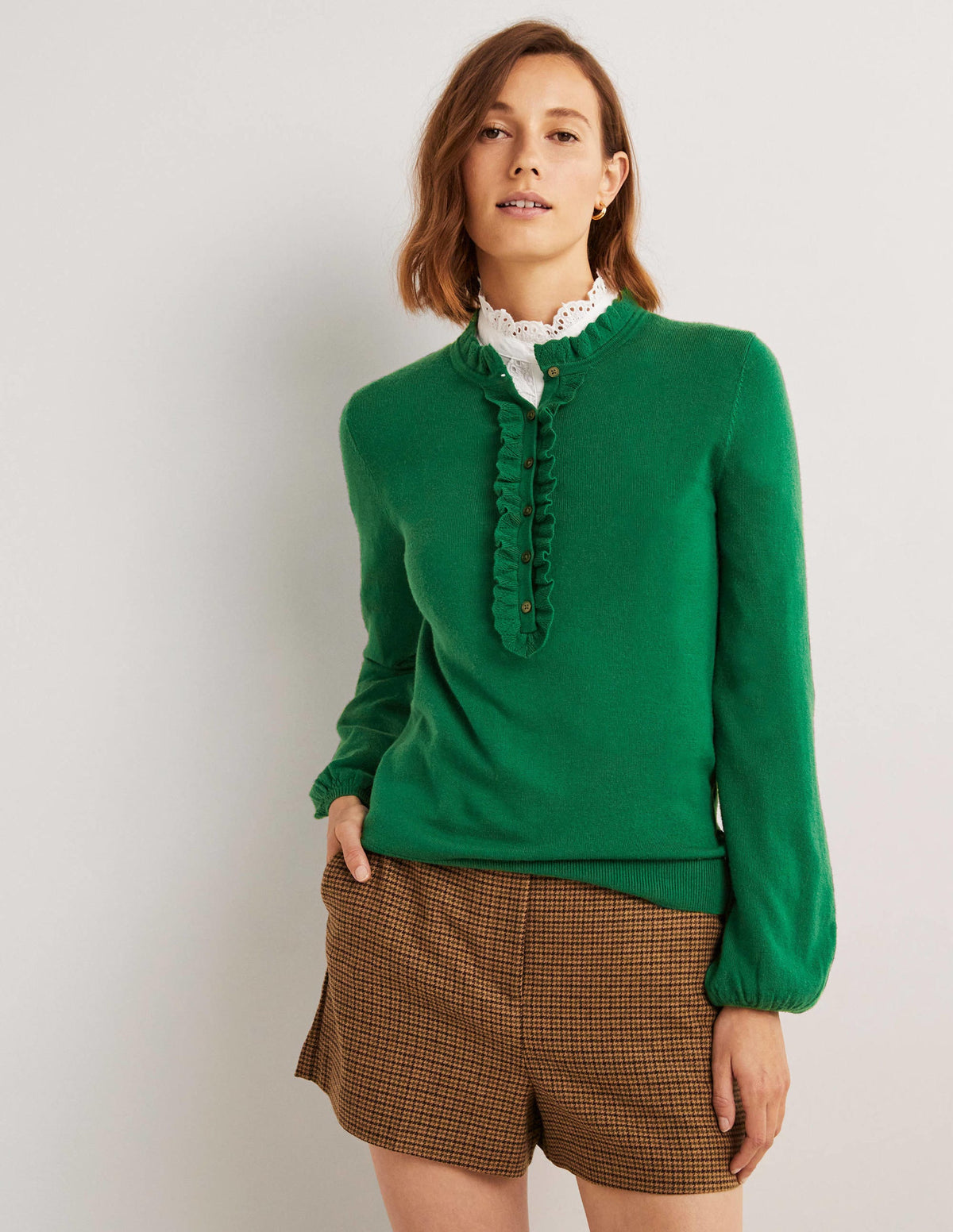 Button Front Merino Jumper-Trekking Green - Image 4