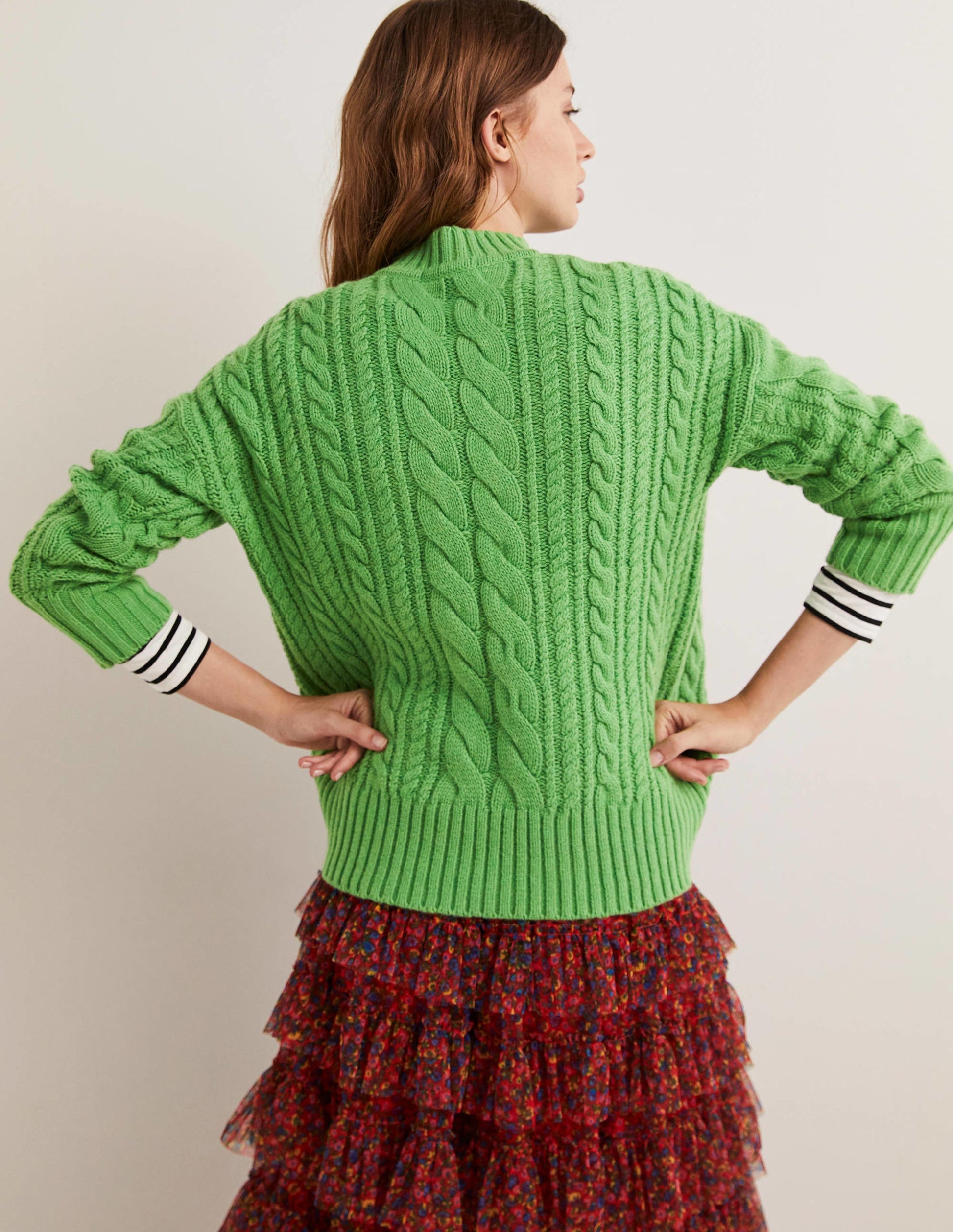 Pullover mit Zopfstrickmuster-Leguangrün-4
