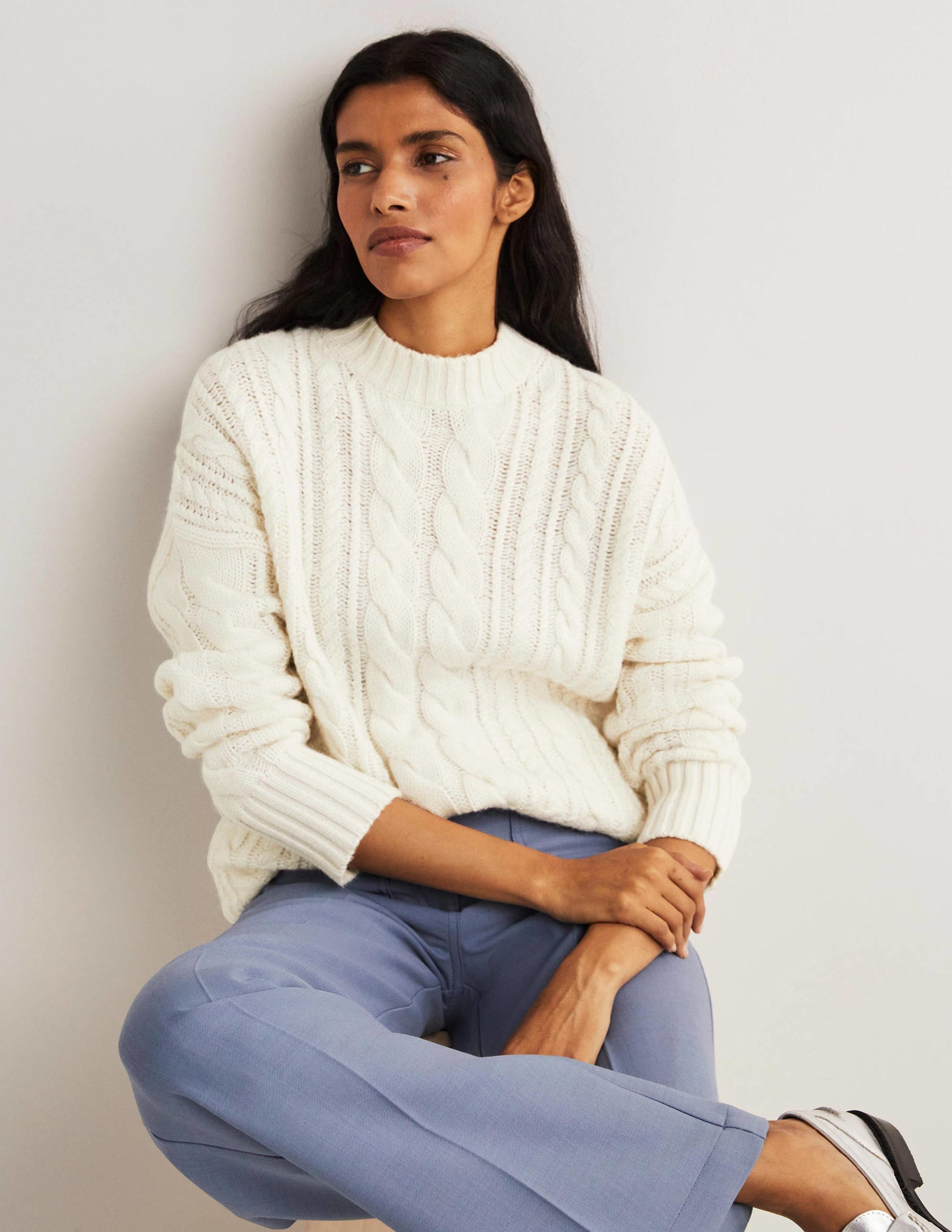 Pullover mit Zopfstrickmuster-Naturweiß-1