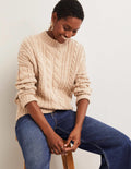 Pullover mit Zopfstrickmuster-Mausbraun Melange