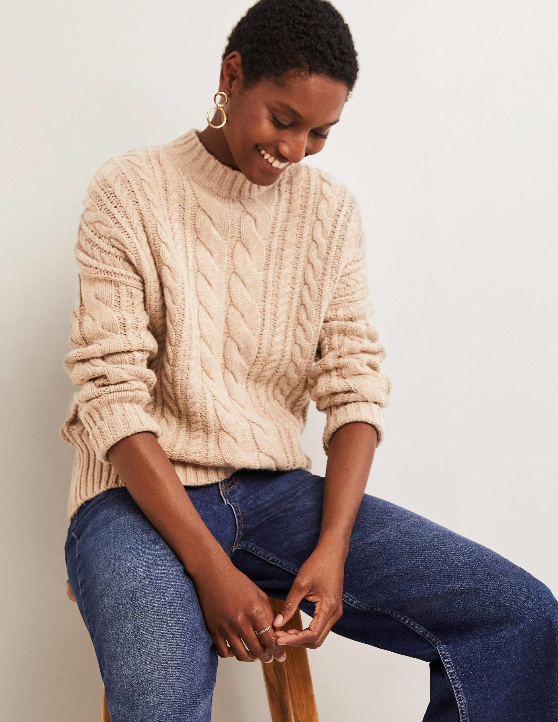 Pullover mit Zopfstrickmuster-Mausbraun Melange-1