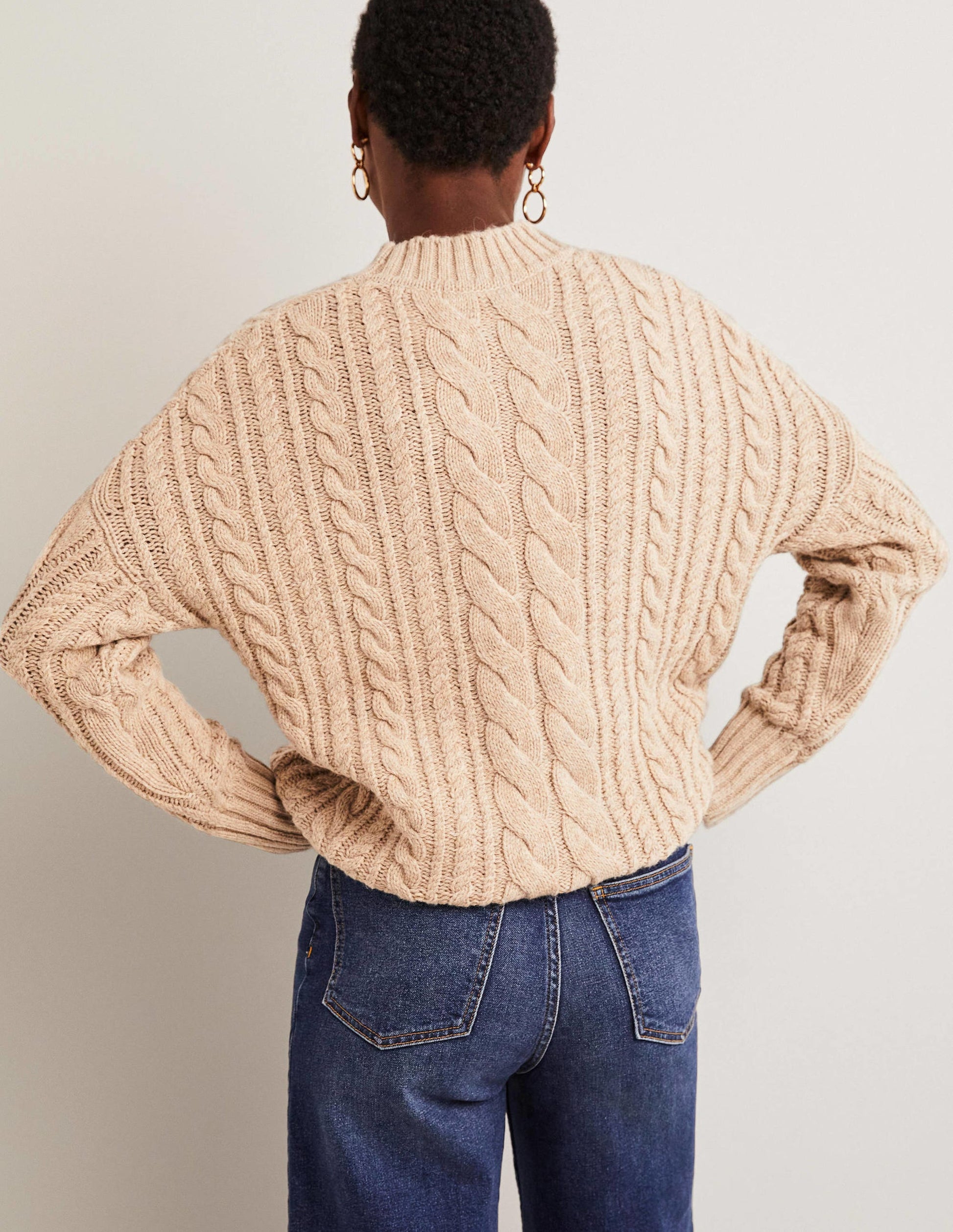 Pullover mit Zopfstrickmuster-Mausbraun Melange-3