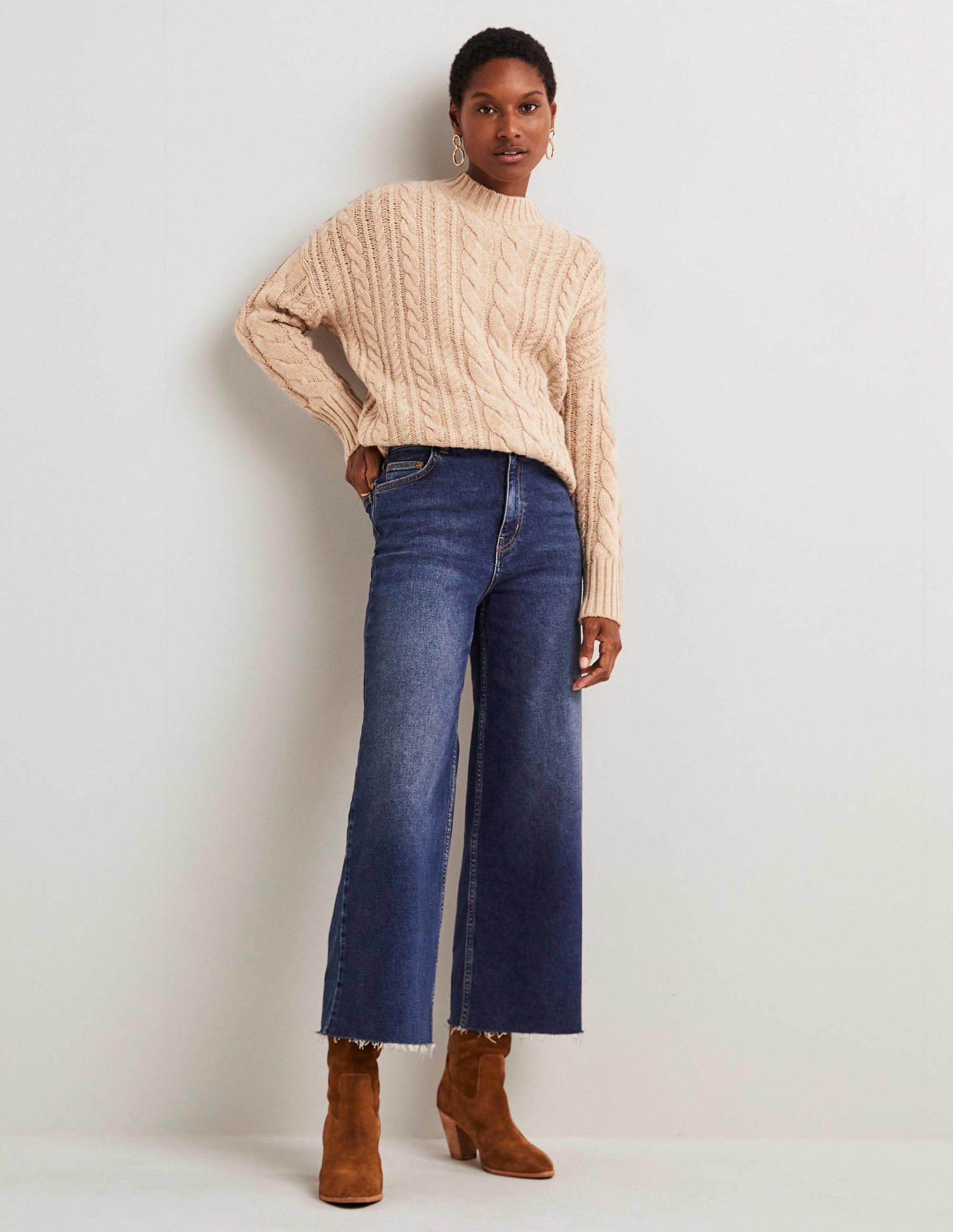 Pullover mit Zopfstrickmuster-Mausbraun Melange-4