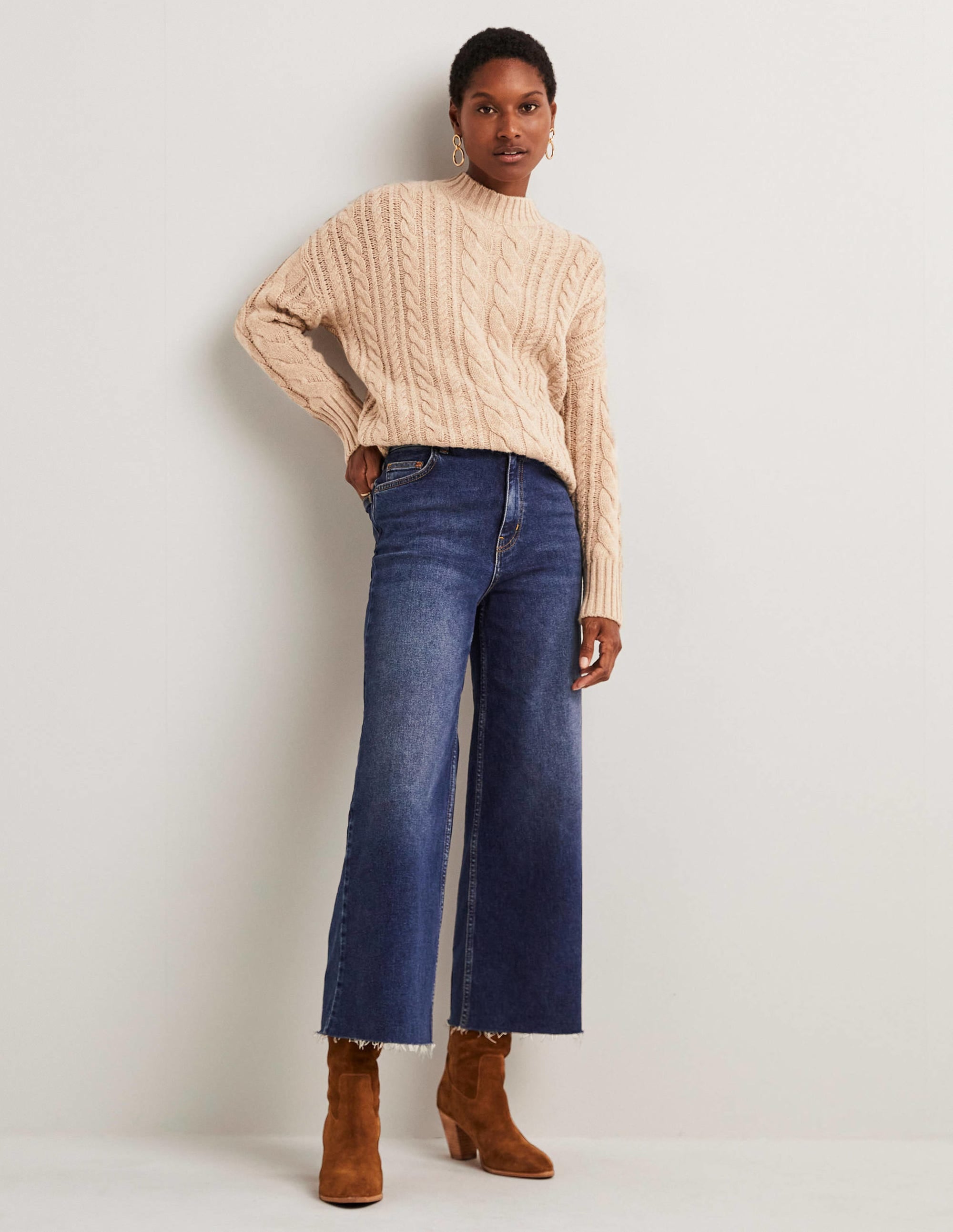 Pullover mit Zopfstrickmuster-Mausbraun Melange - Image 4