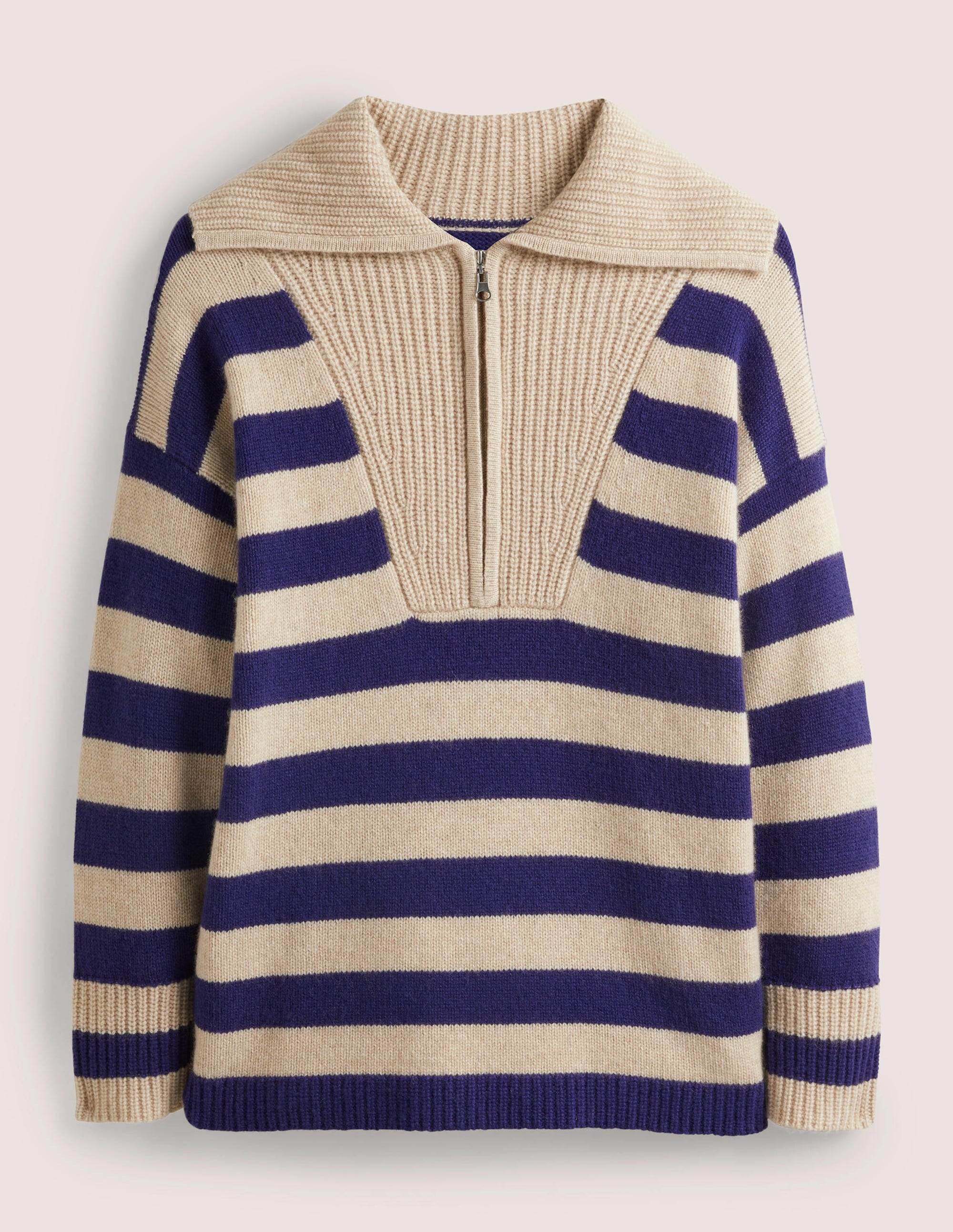 Cashmere Half Zip Jumper-Chinchilla, Starboard Stripe - Image 5