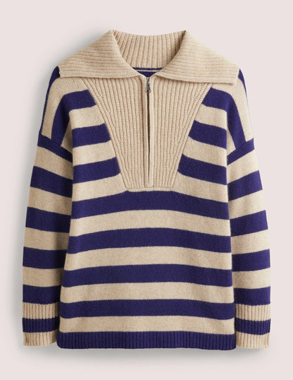 Kaschmirpullover mit halbem Reißverschluss-Chinchilla, Starboard Stripe