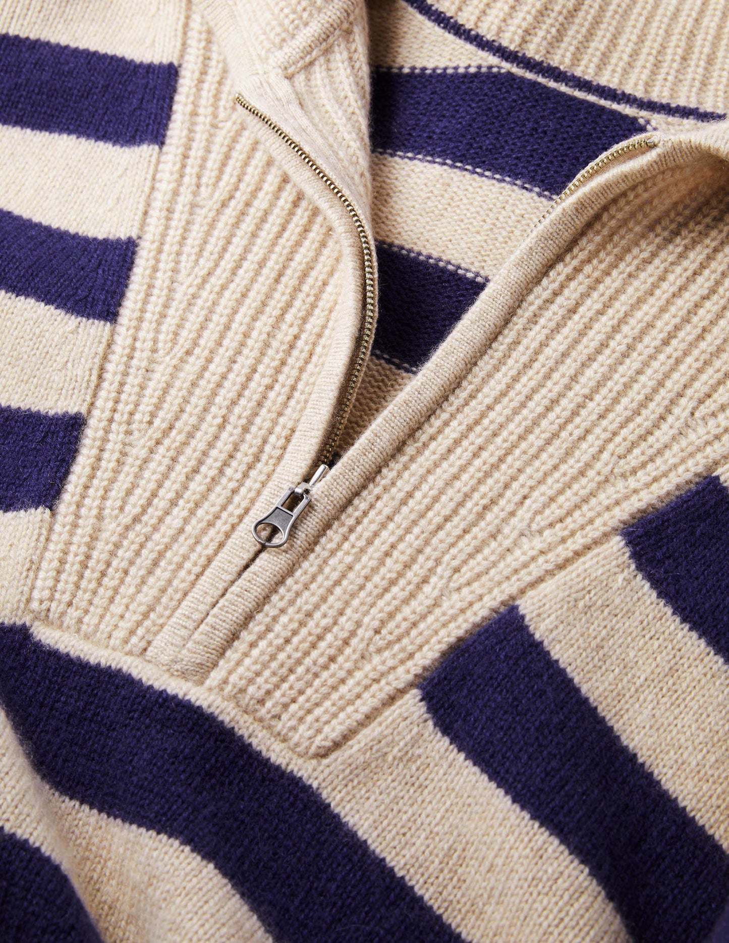 Kaschmirpullover mit halbem Reißverschluss-Chinchilla, Starboard Stripe