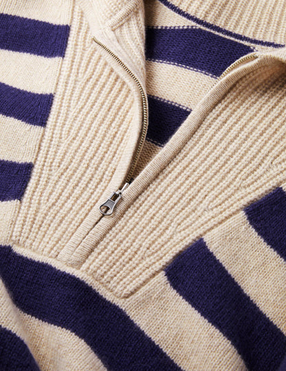 Cashmere Half Zip Jumper-Chinchilla, Starboard Stripe