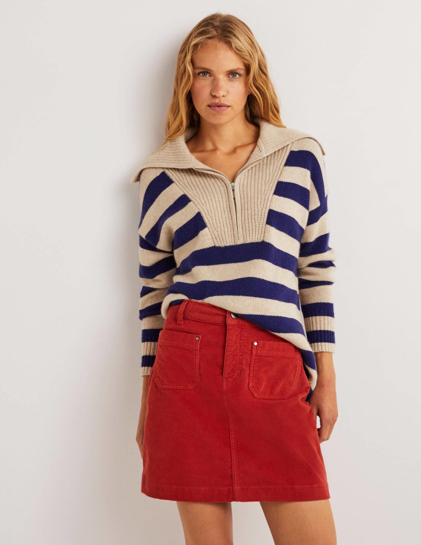 Cashmere Half Zip Jumper-Chinchilla, Starboard Stripe