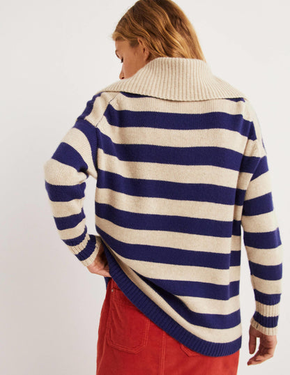 Kaschmirpullover mit halbem Reißverschluss-Chinchilla, Starboard Stripe