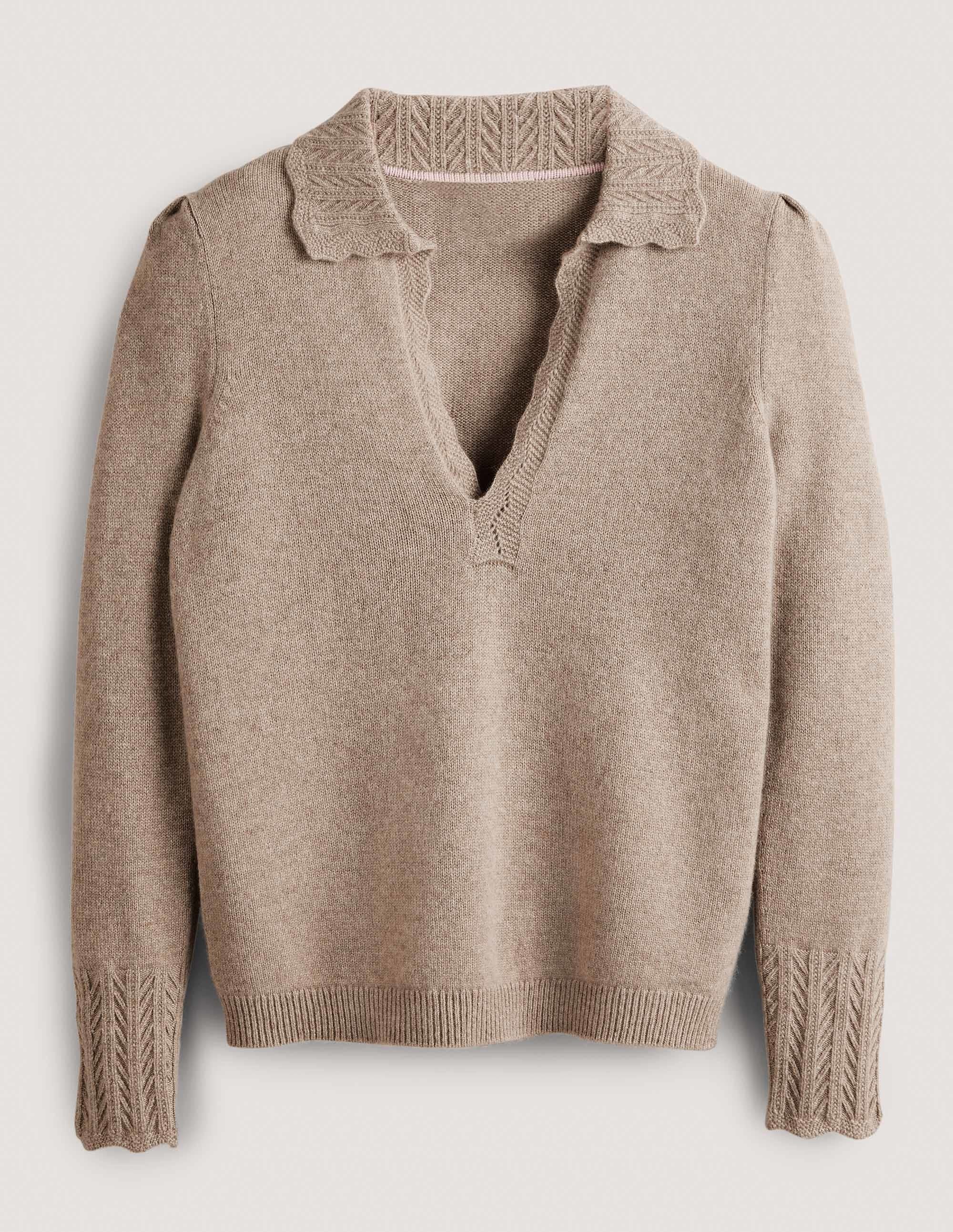 Kaschmirpullover mit Kragendetail-Nerzbraun Melange - Image 5