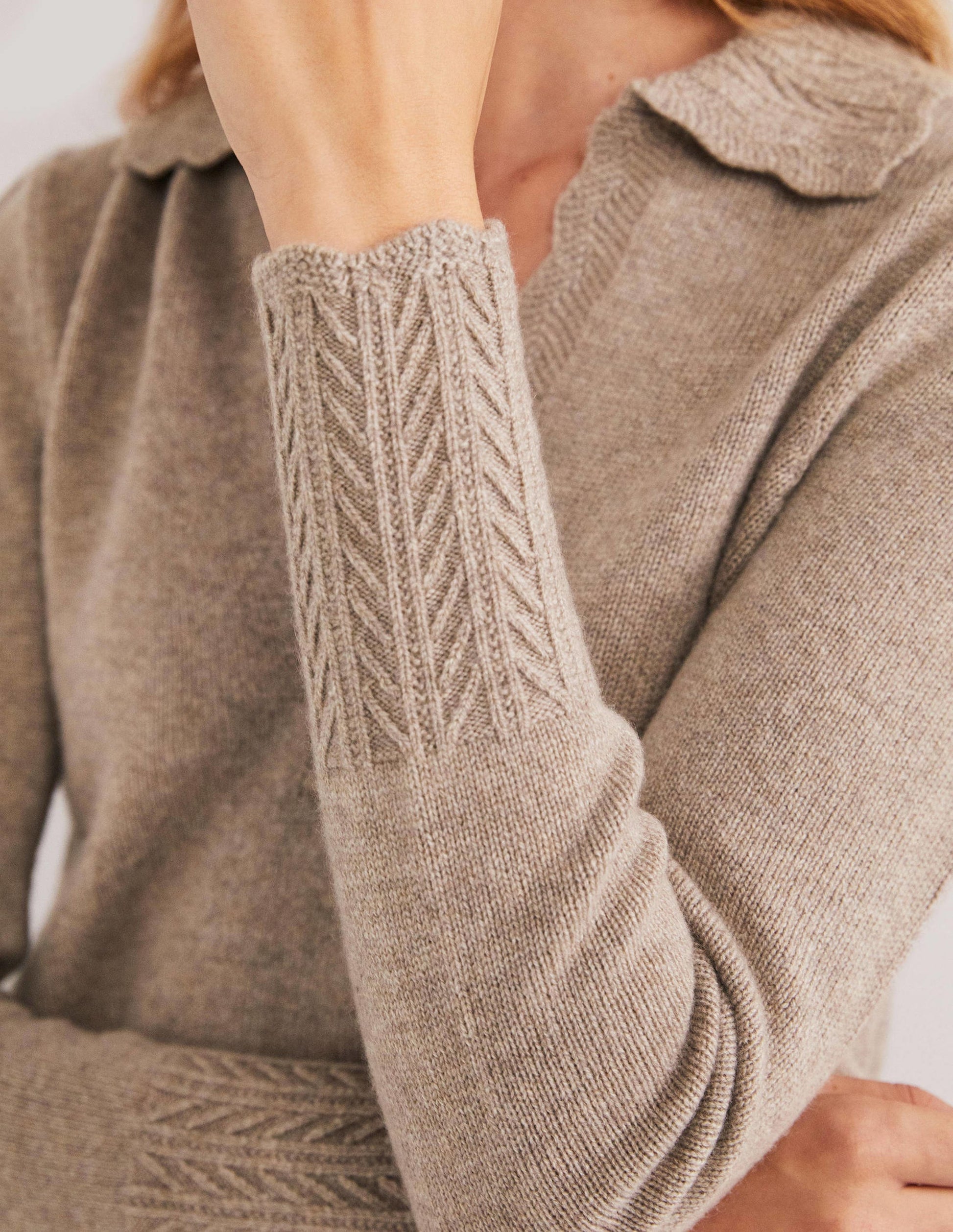 Kaschmirpullover mit Kragendetail-Nerzbraun Melange-2