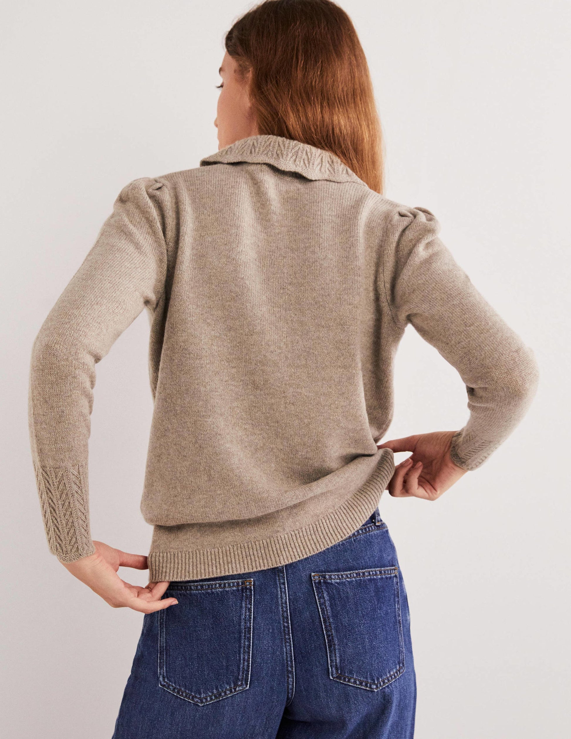 Kaschmirpullover mit Kragendetail-Nerzbraun Melange-3