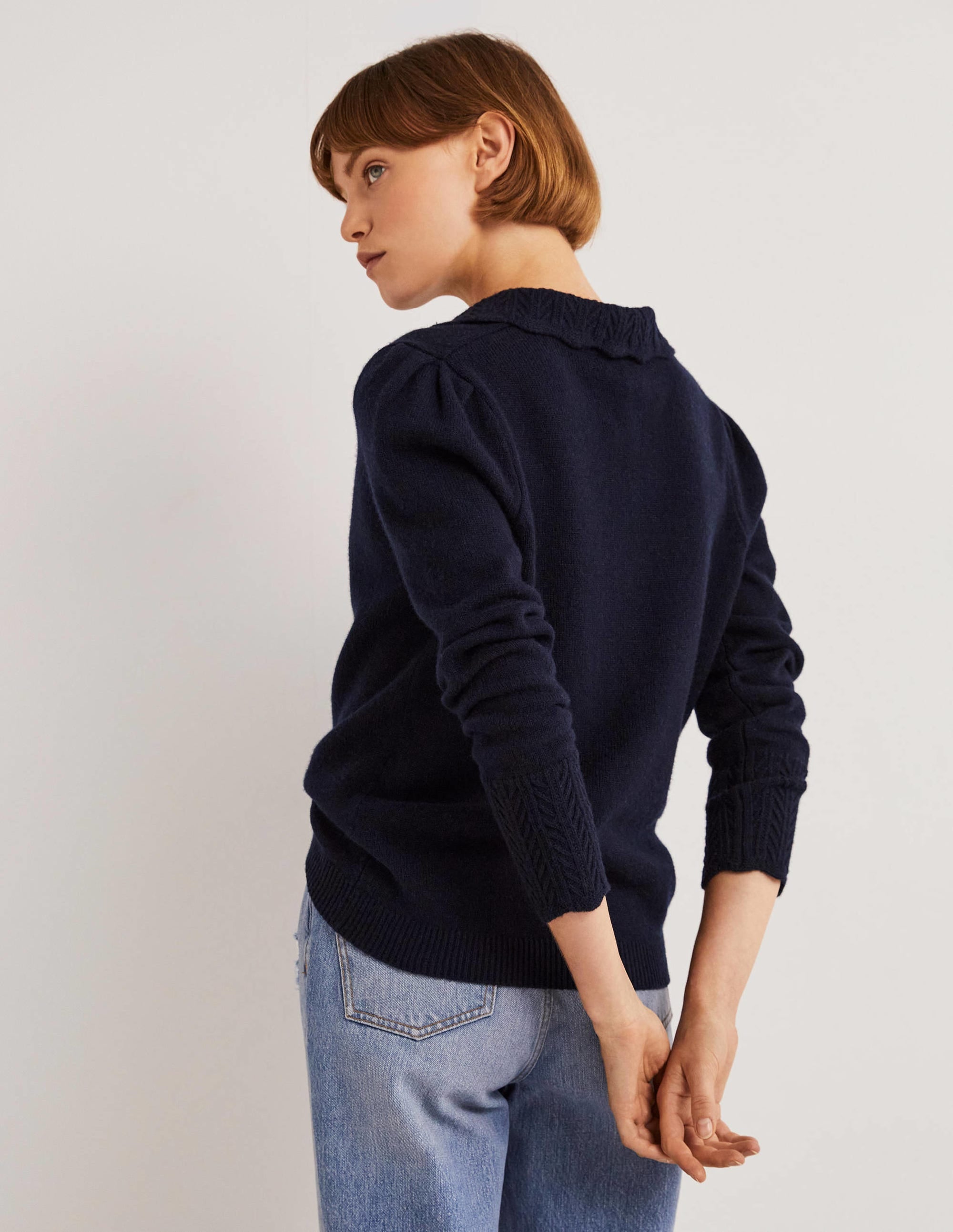 Kaschmirpullover mit Kragendetail-Marineblau - Image 3