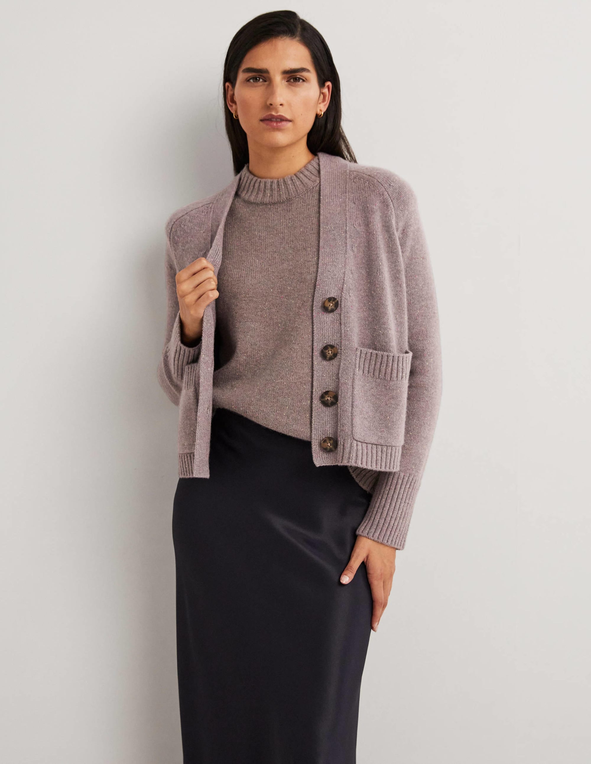 Gilet côtelé en cachemire-Gris, motif Nep multi - Image 1