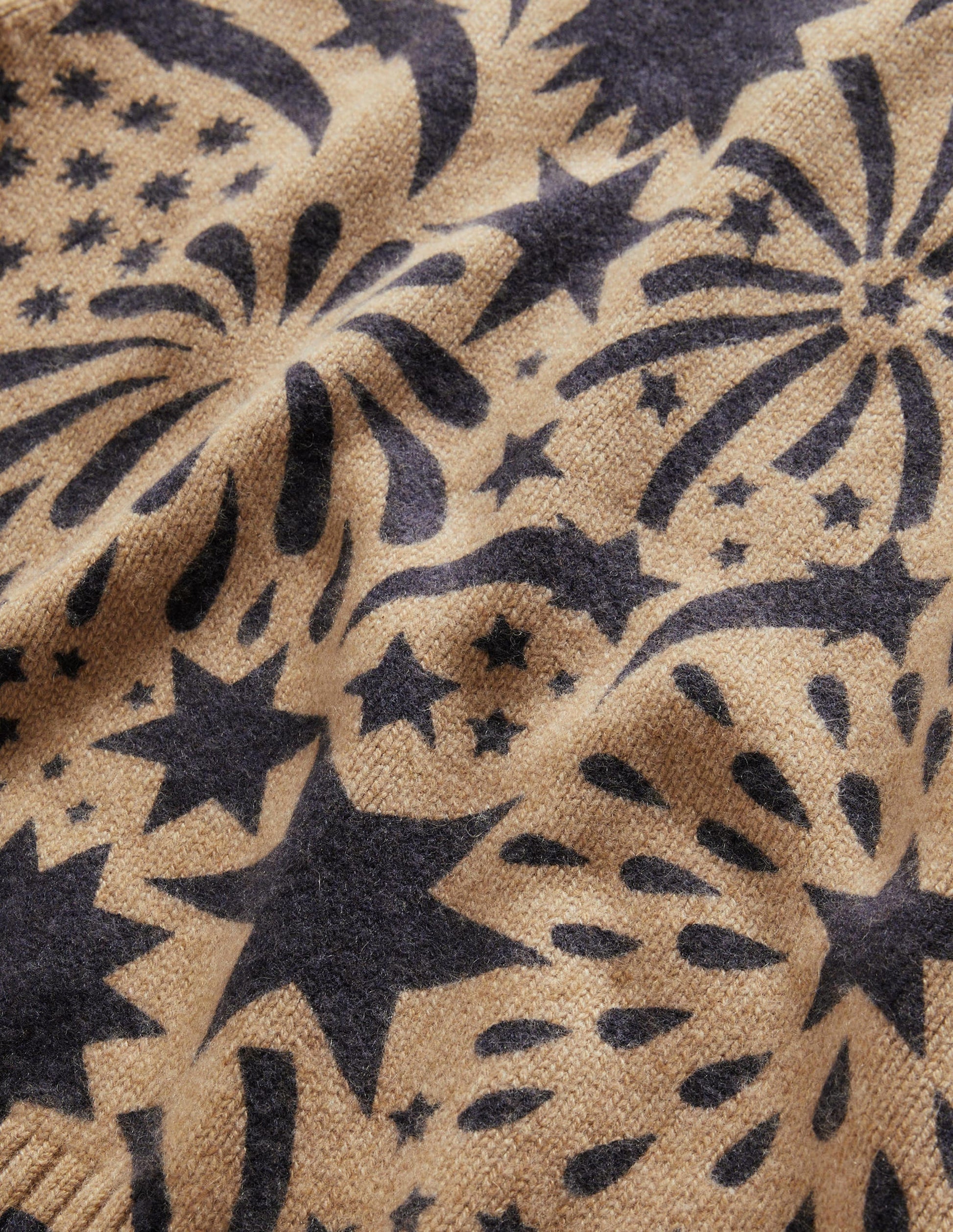 Débardeur col rond en cachemire épais-Camel, motif Firework Bloom noir-6