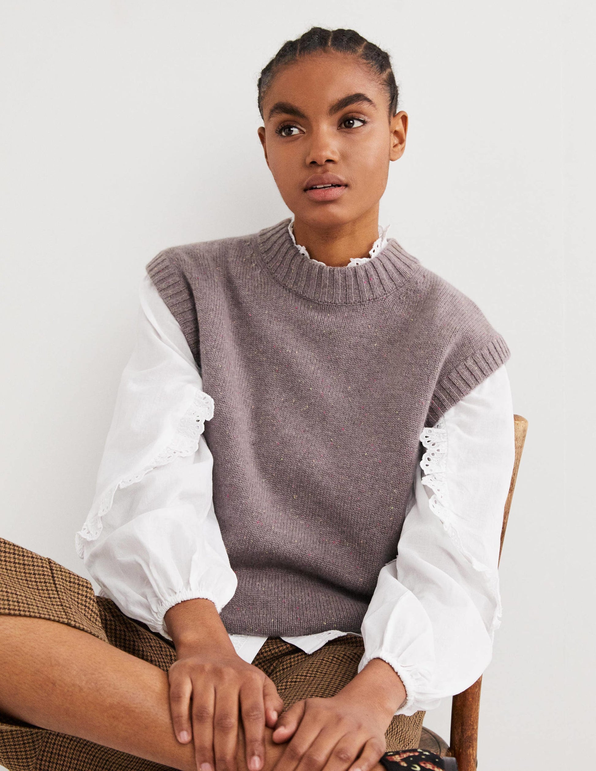 Pullunder aus dickem Kaschmir mit Rundhalsausschnitt-Grau, Bunte Farbsprenkel-4