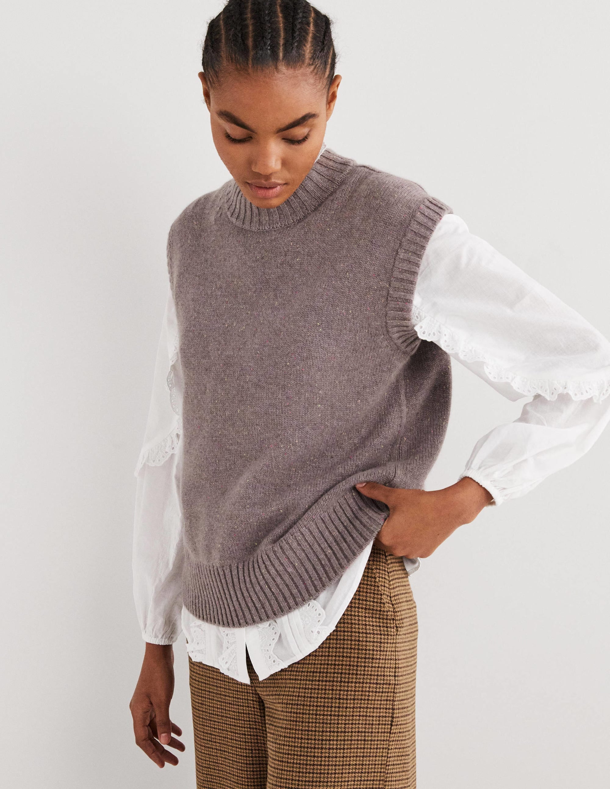 Chunky Cashmere Crew Neck Tank-Grey, Multi Nep - Image 5