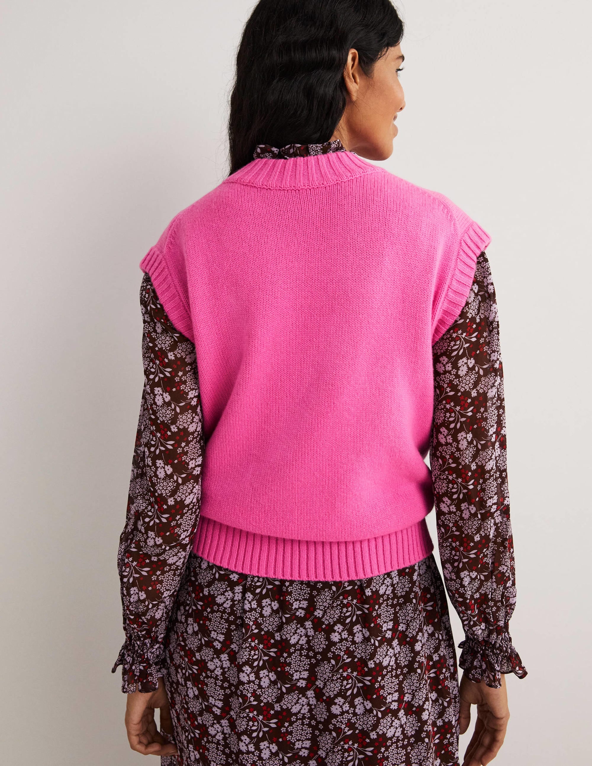 Chunky Cashmere Crew Neck Tank-Cherry Blossom Melange - Image 3
