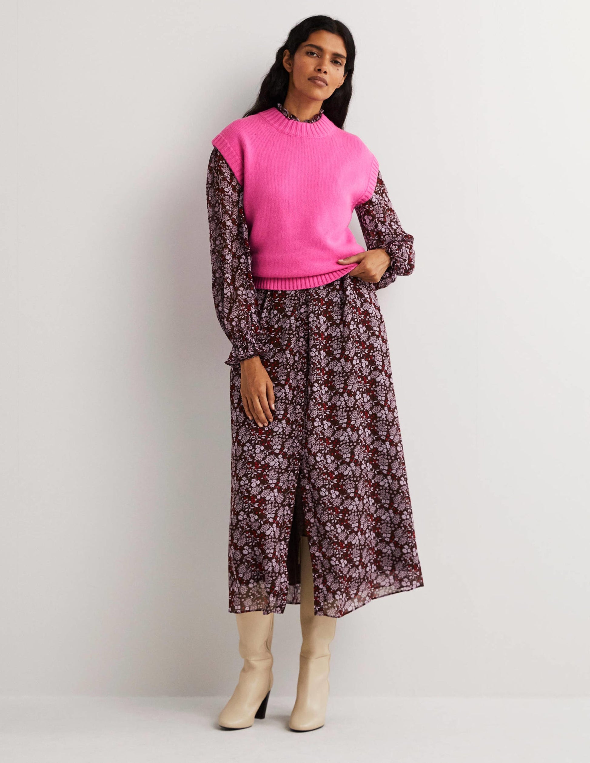 Chunky Cashmere Crew Neck Tank-Cherry Blossom Melange-4