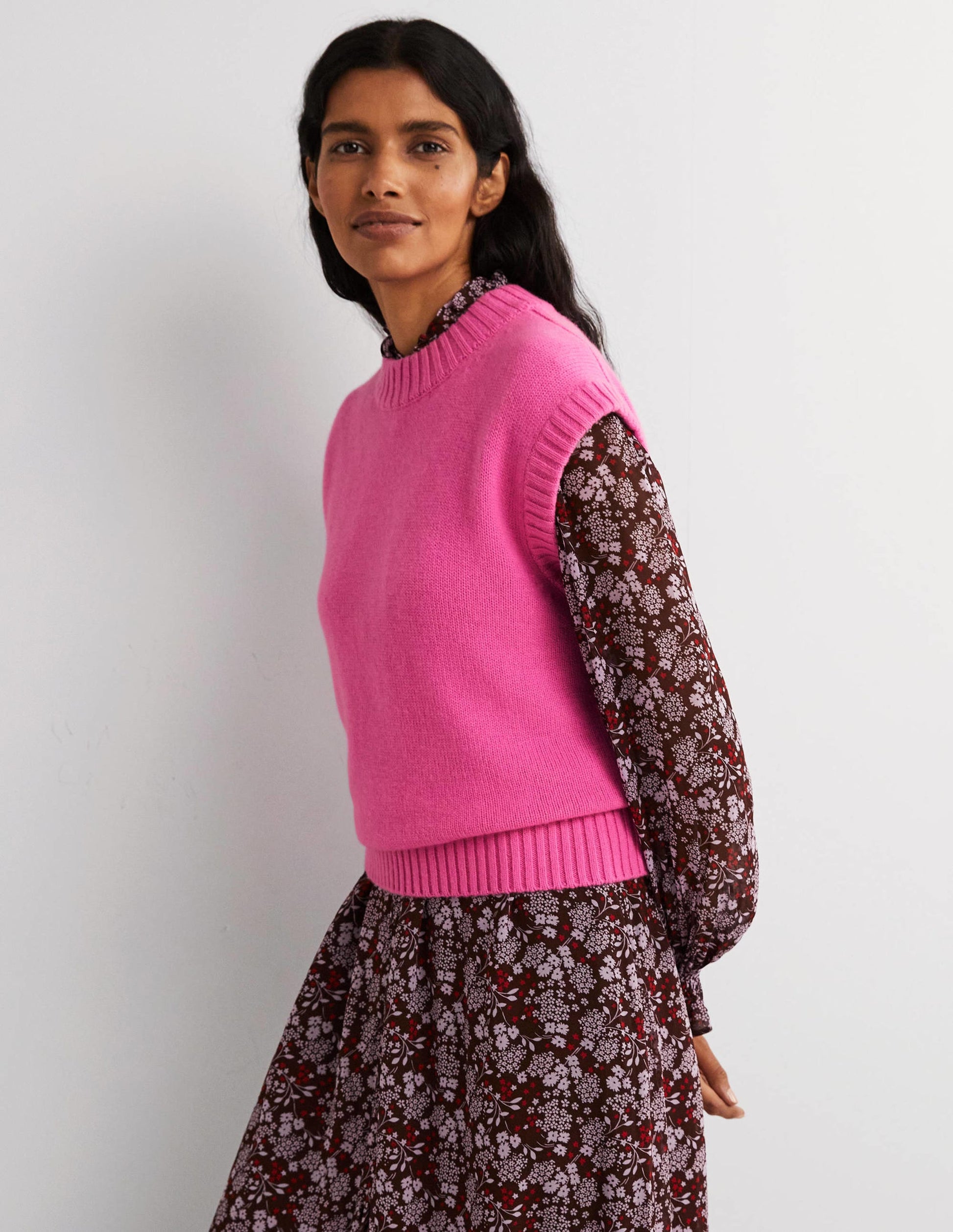 Chunky Cashmere Crew Neck Tank-Cherry Blossom Melange-5