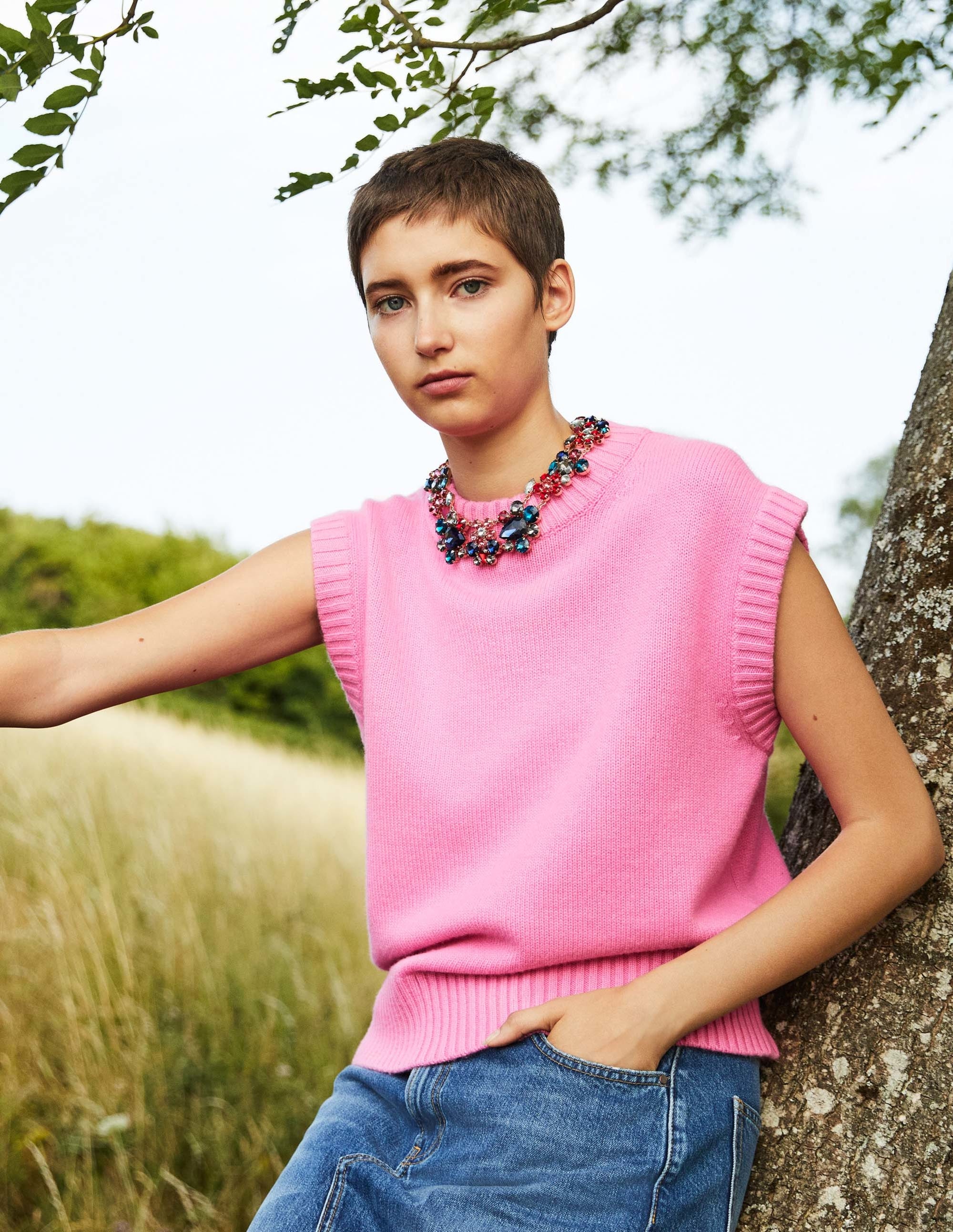 Chunky Cashmere Crew Neck Tank-Cherry Blossom Melange - Image 7