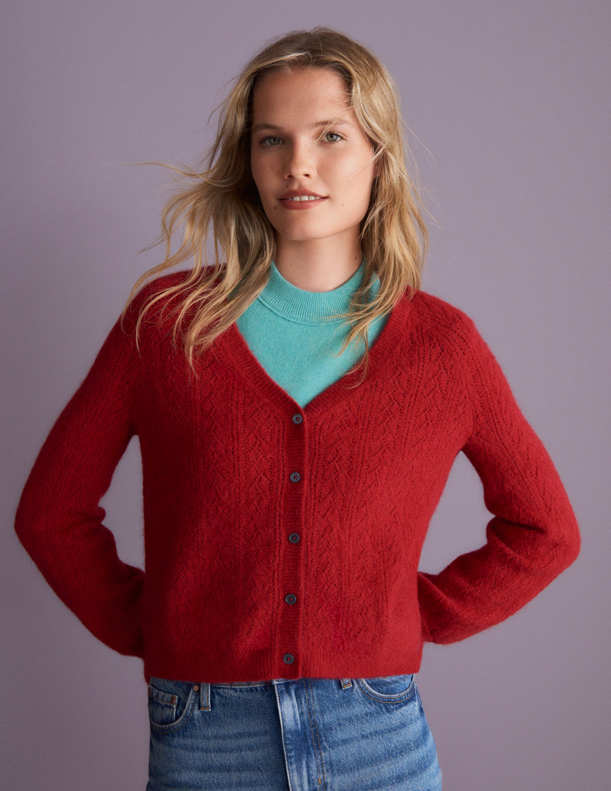 Flauschiger Pointelle-Cardigan-Rubinrot-5