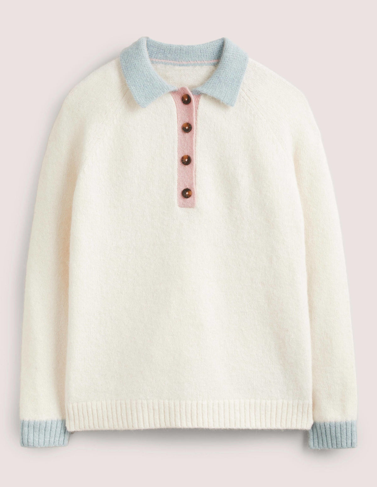 Flauschiger Henley-Pullover-Naturweiß/Surfblau-7