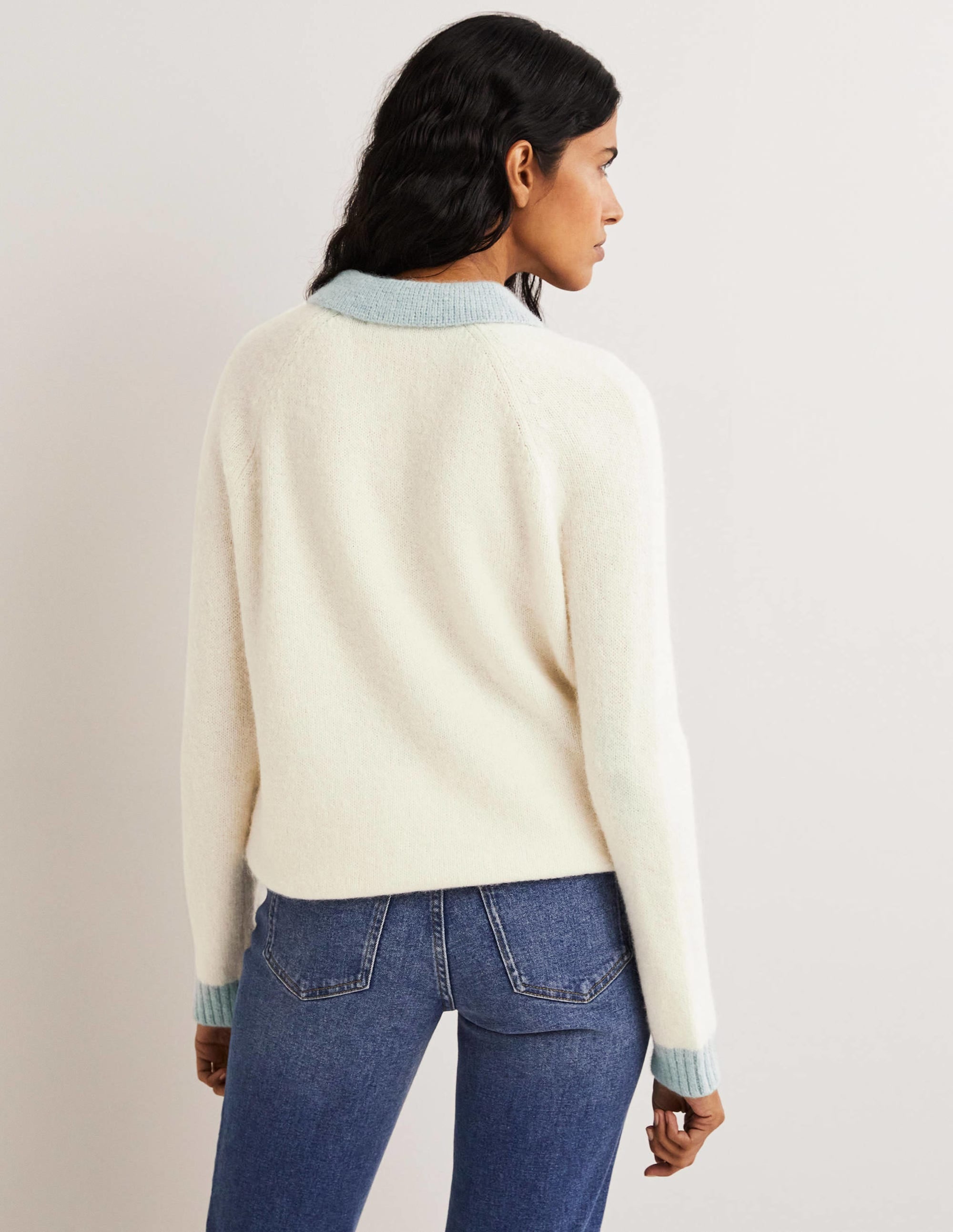 Flauschiger Henley-Pullover-Naturweiß/Surfblau - Image 3