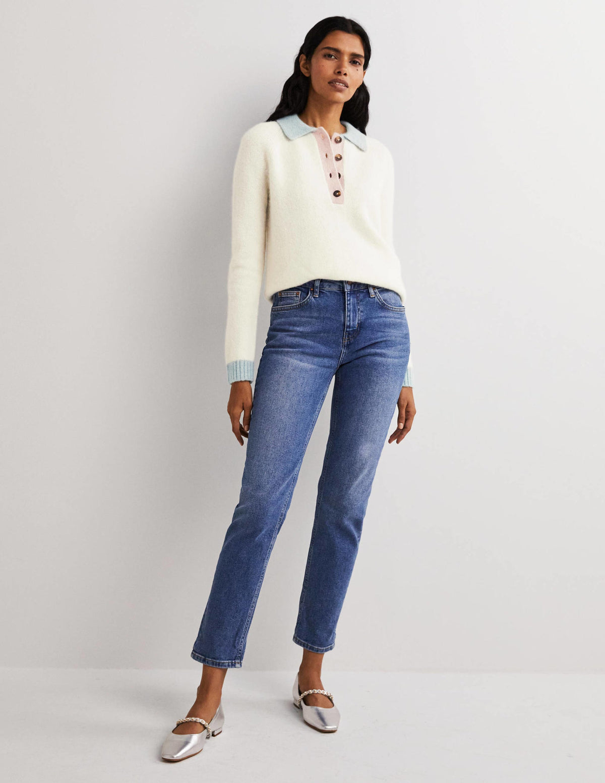 Flauschiger Henley-Pullover-Naturweiß/Surfblau-5