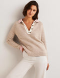 Fluffy Henley Jumper-Mink Melange, Pink Frosting