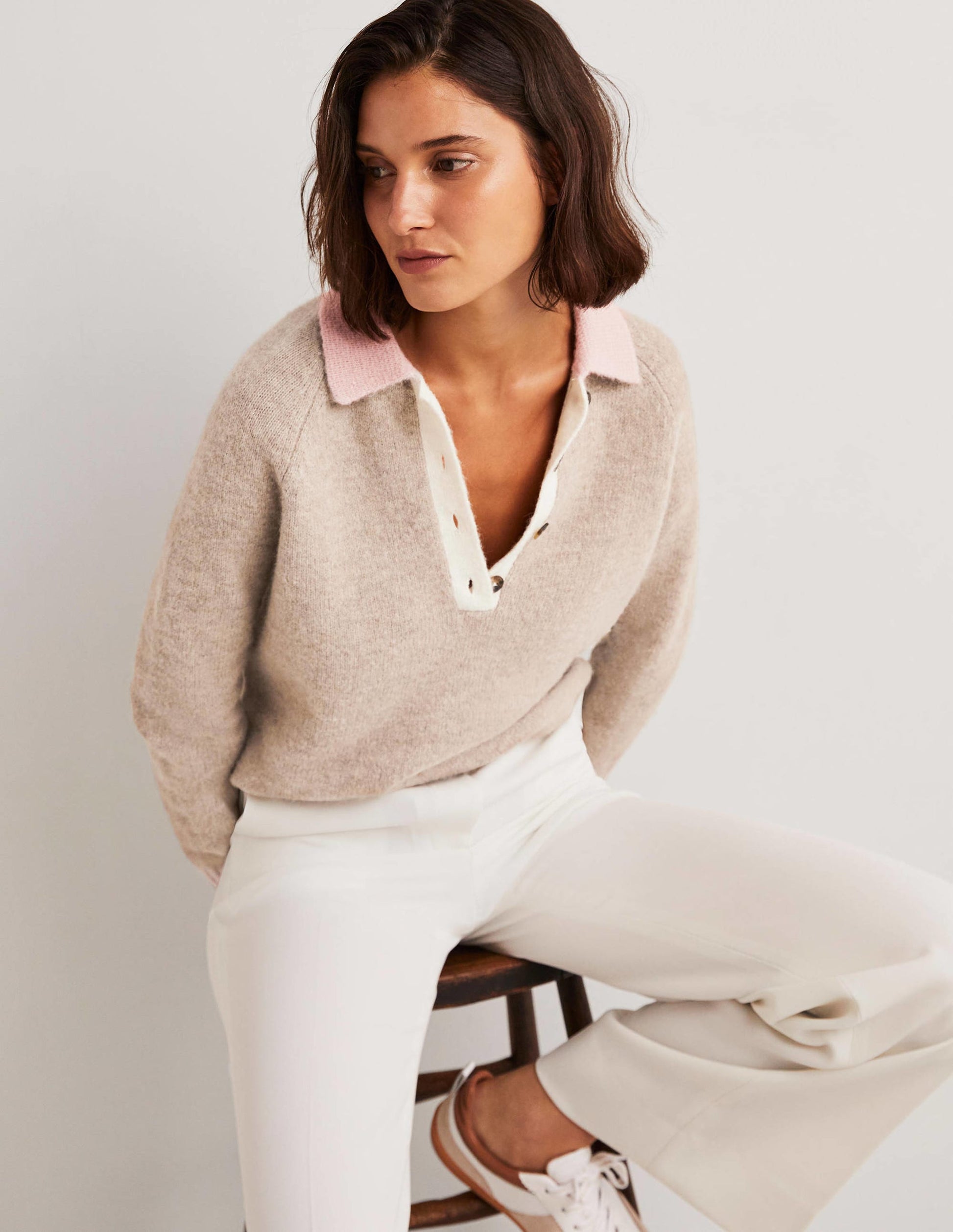 Fluffy Henley Jumper-Mink Melange, Pink Frosting-5