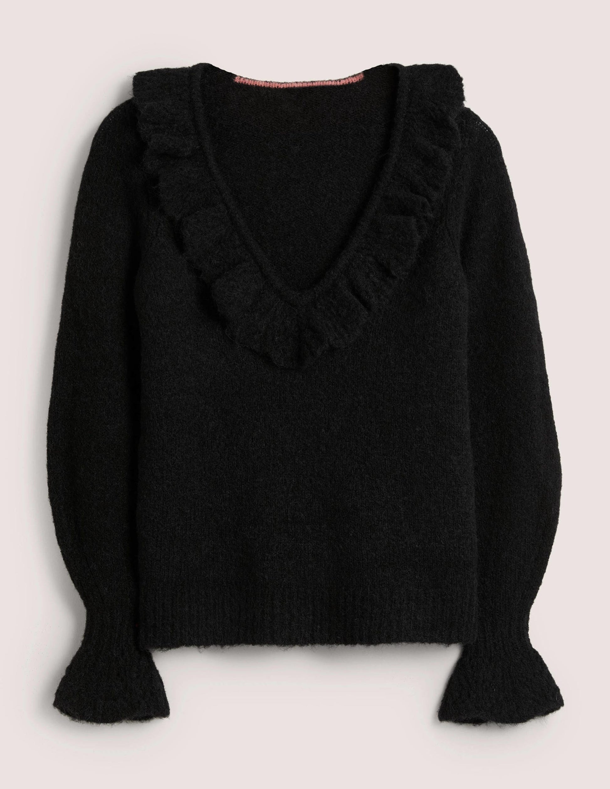 Flauschiger Pullover mit Rüschen-Schwarz-6