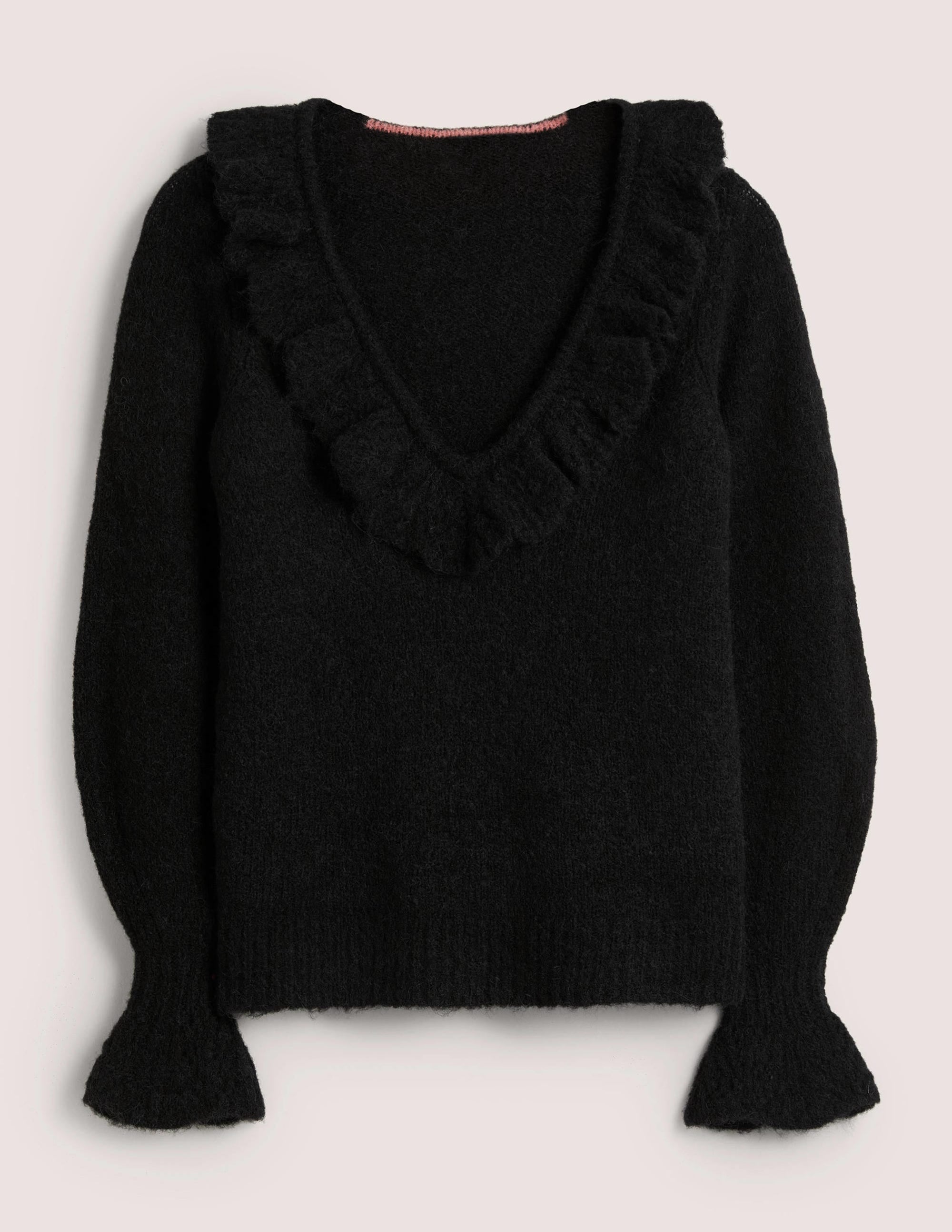 Flauschiger Pullover mit Rüschen-Schwarz - Image 6